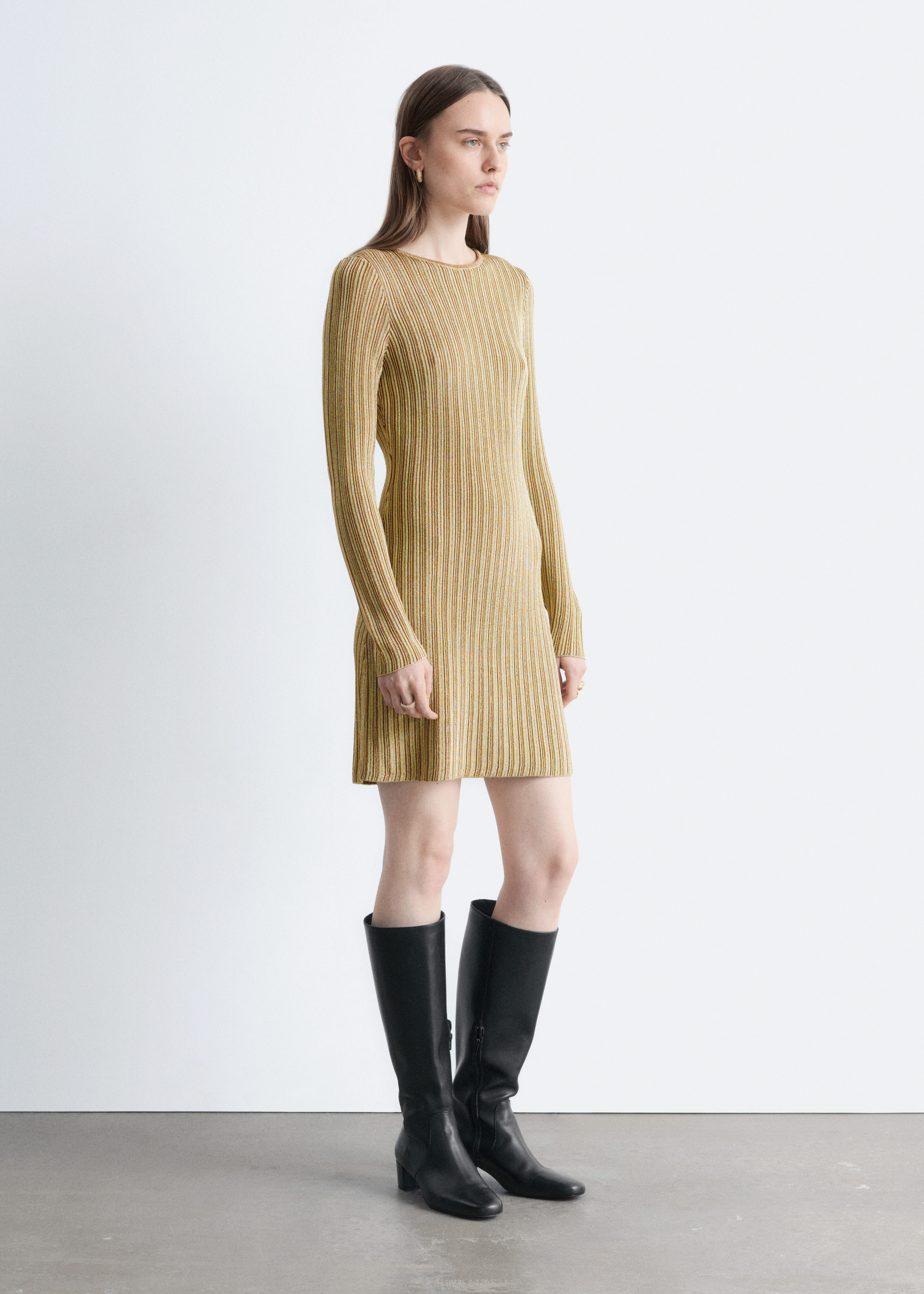 & Other Stories LONG-SLEEVE RIB-KNIT MINI DRESS