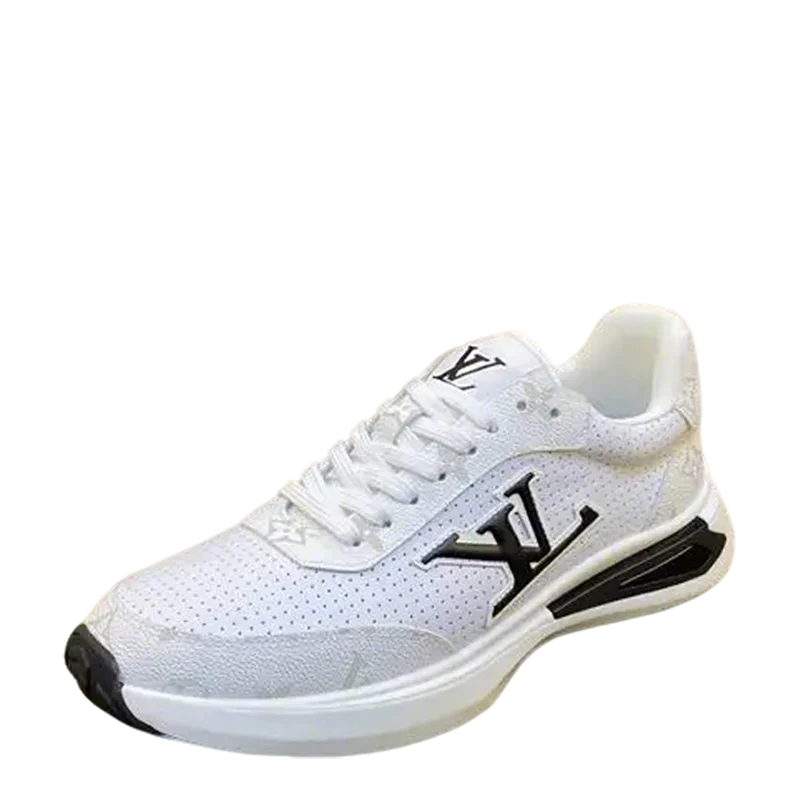 Louis Vuitton Men's White Perforated Sneakers With Bold LV Logo - Sneaker Replica Workshop