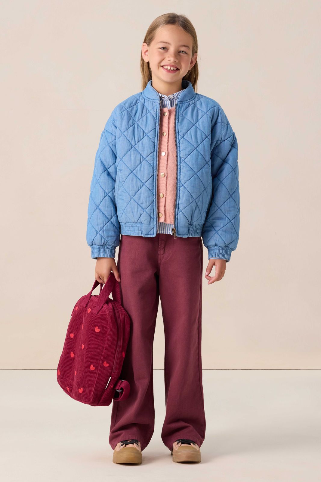 Blauw denim padded jack met hartje