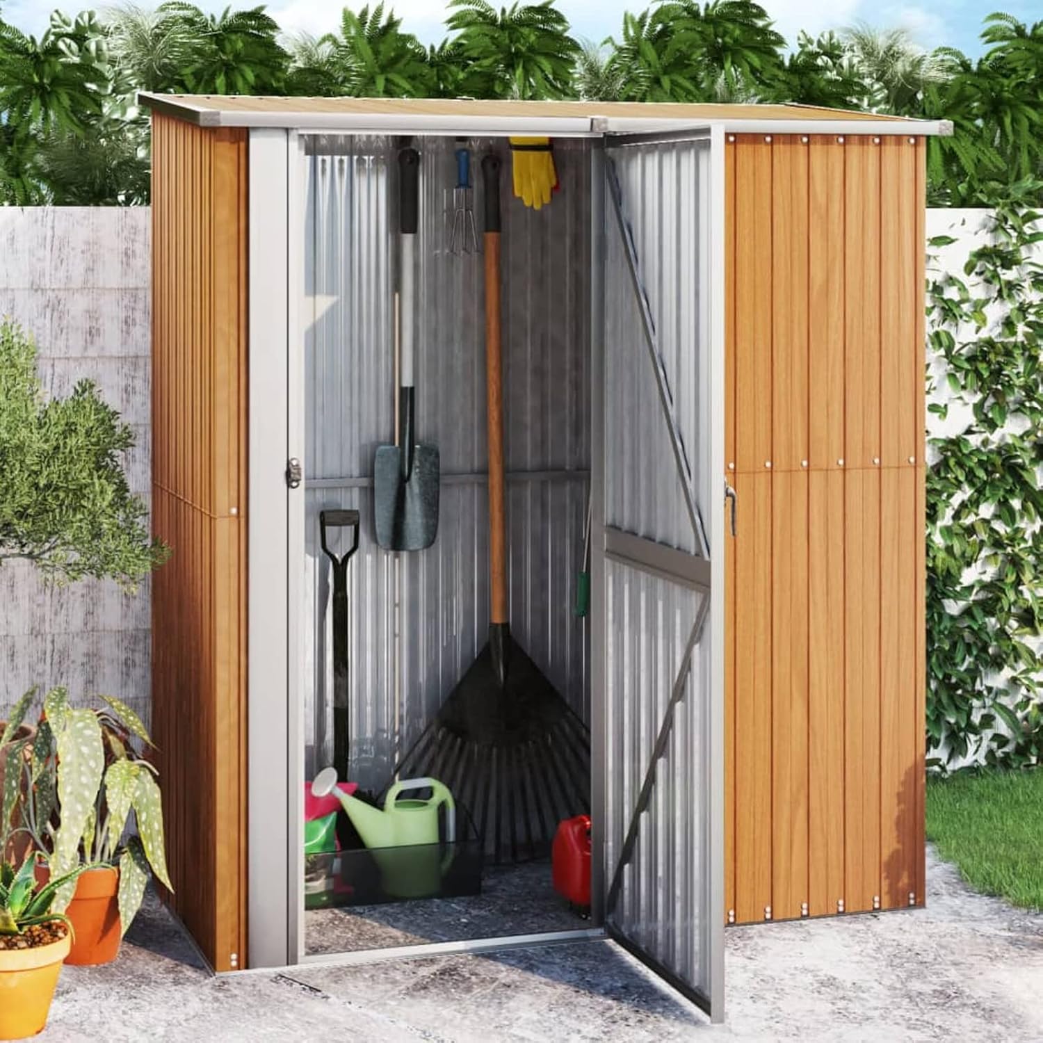Capanno per Attrezzi da Esterno Casetta da Giardino Casetta Porta Attrezzi da Giardino in Acciaio Zincato-Marrone-180,5x97x209,5 cm