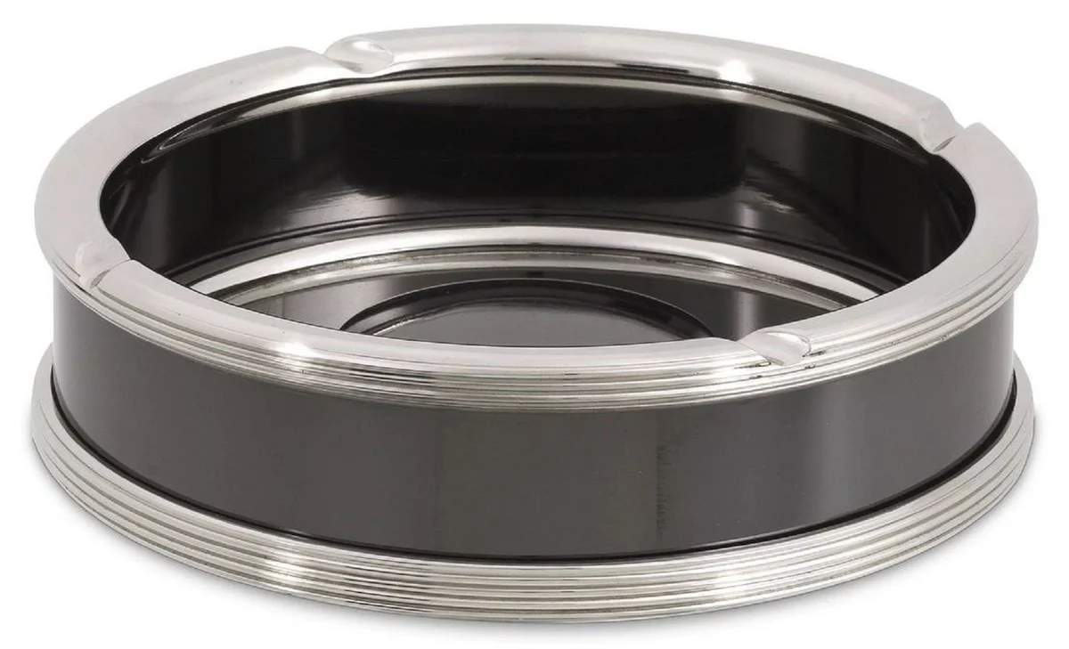 Luxury ashtray silver / black Ø 18 x H. 5 cm - Round brass ashtray - Decorative accessories - Luxury quality