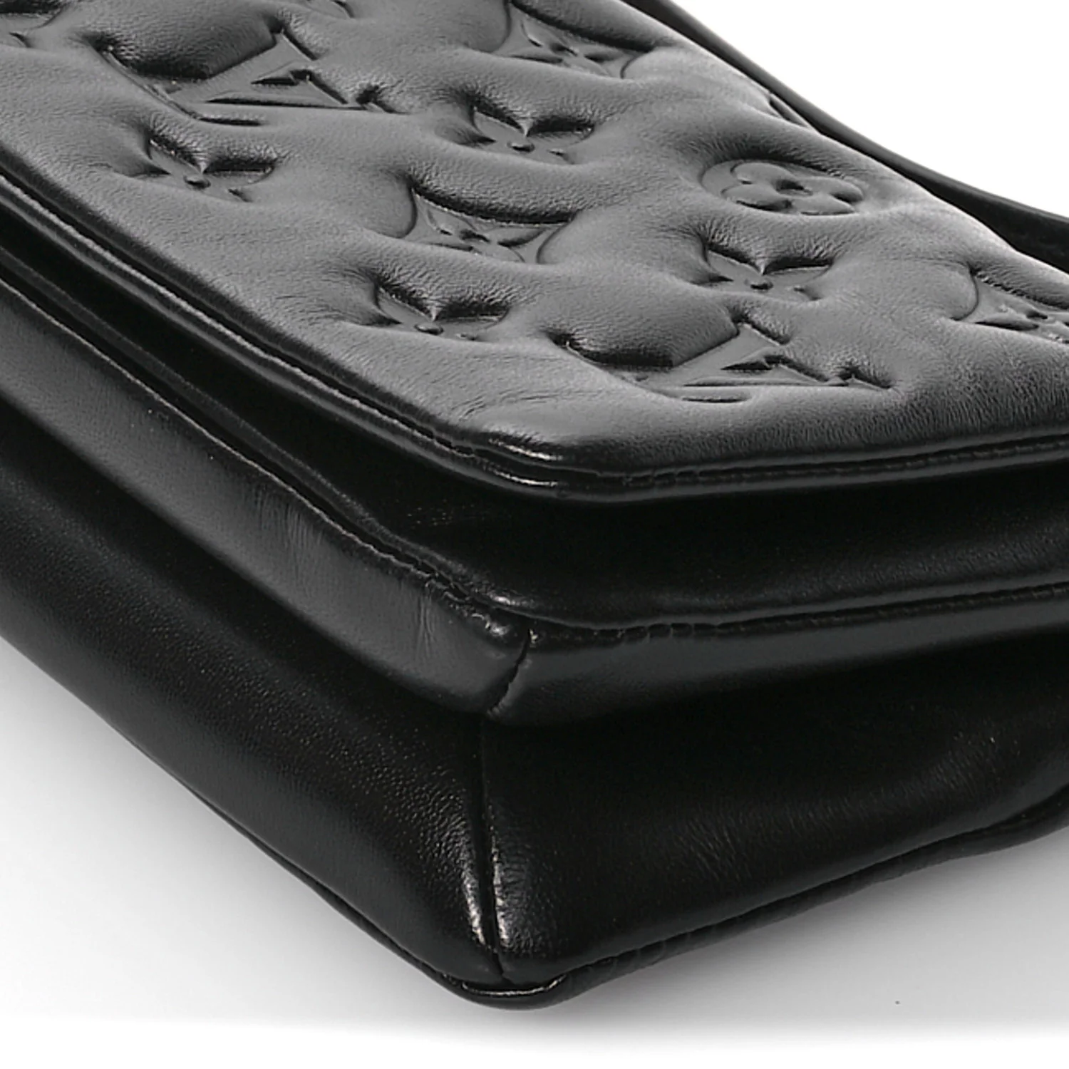 Lambskin Embossed Monogram Pochette Coussin Crossbody Black - Top Club
