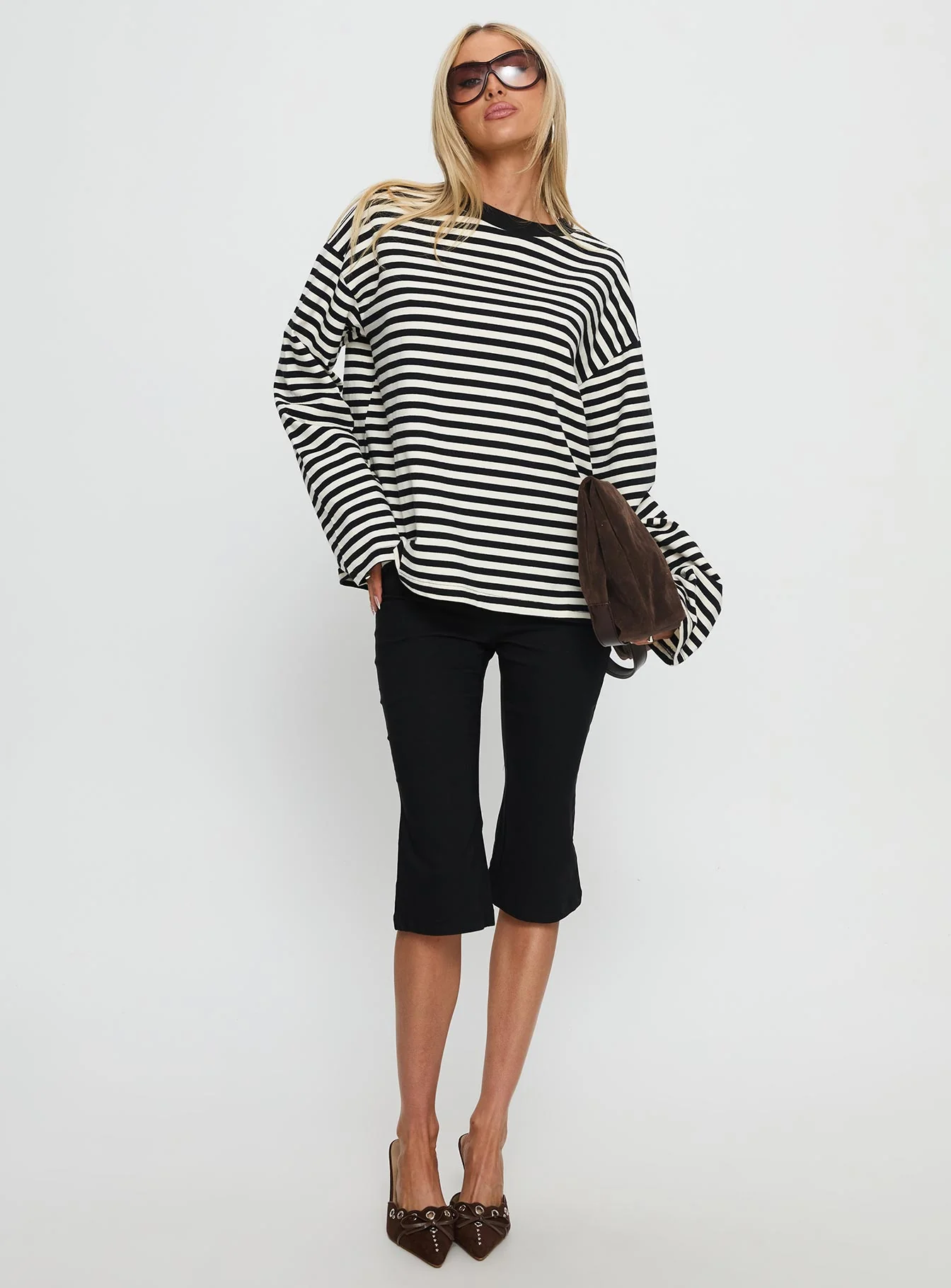 Settle Down Long Sleeve Top Black / White Stripe