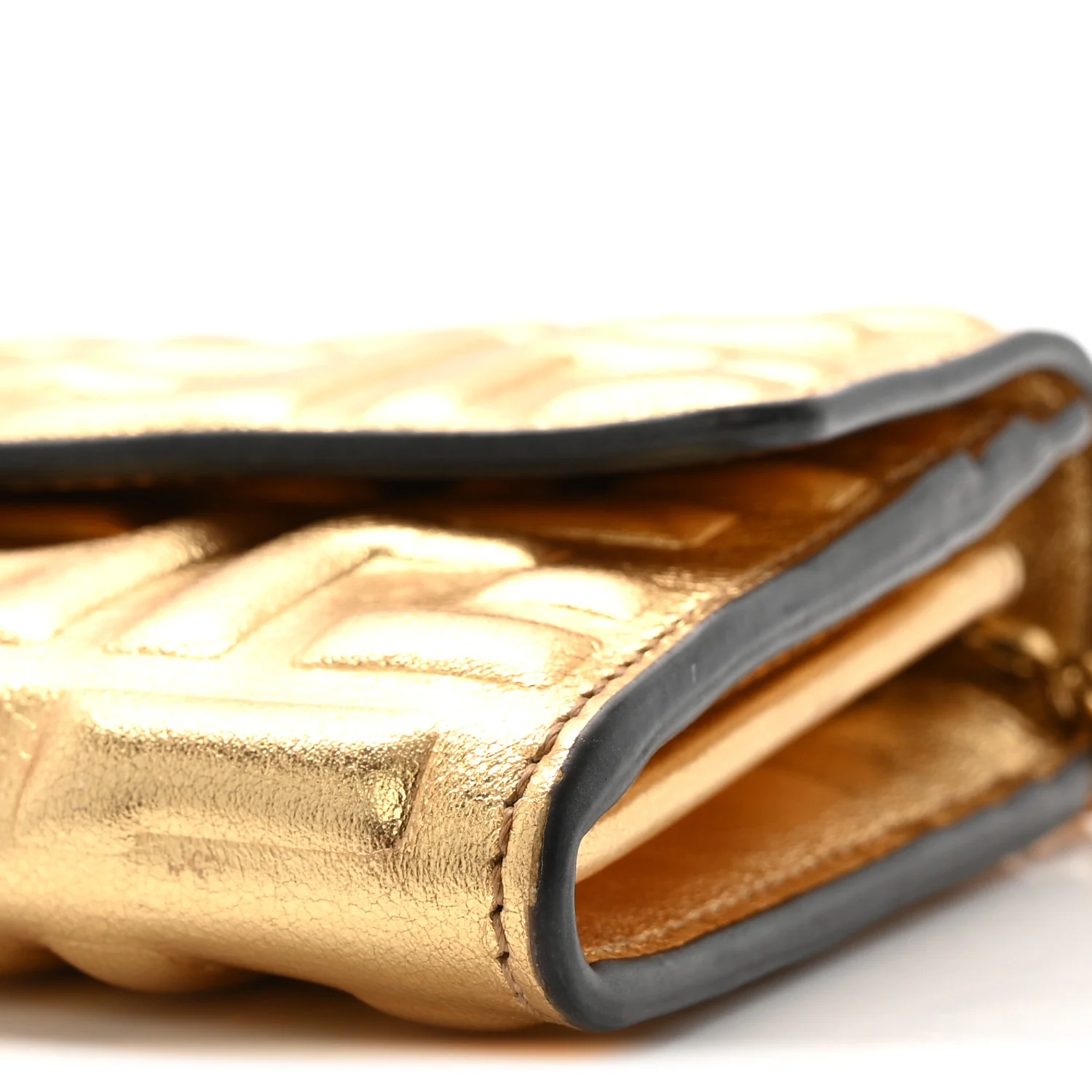 Vitello Catalan Mirror FF 1974 Embossed Continental Wallet on Chain Gold - Top Club