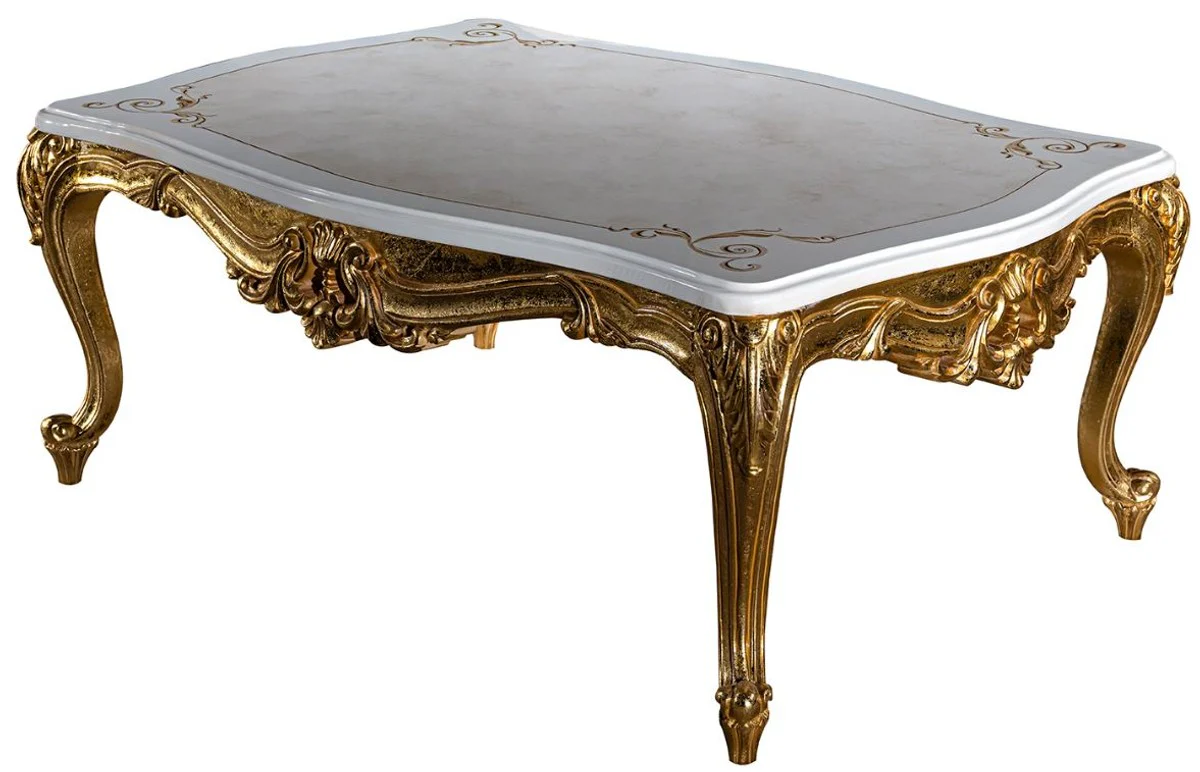 Luxury baroque coffee table white / beige / gold 120 x 85 x H. 49 cm - Elegant solid wood living room table in baroque style - Magnificent baroque furniture