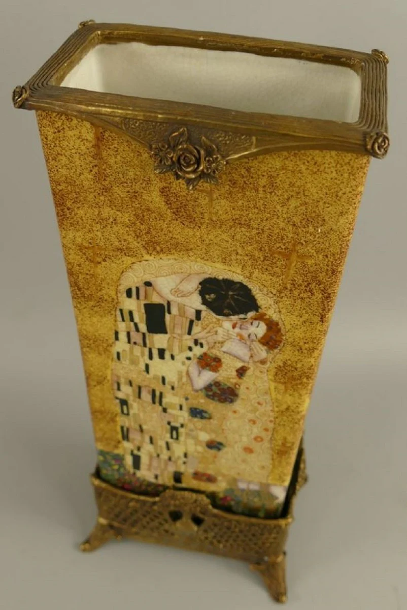 Art Nouveau decorative vase multicolored / brass 15 x 10 x H. 34 cm - Porcelain flower vase - Baroque & Art Nouveau decorative accessories