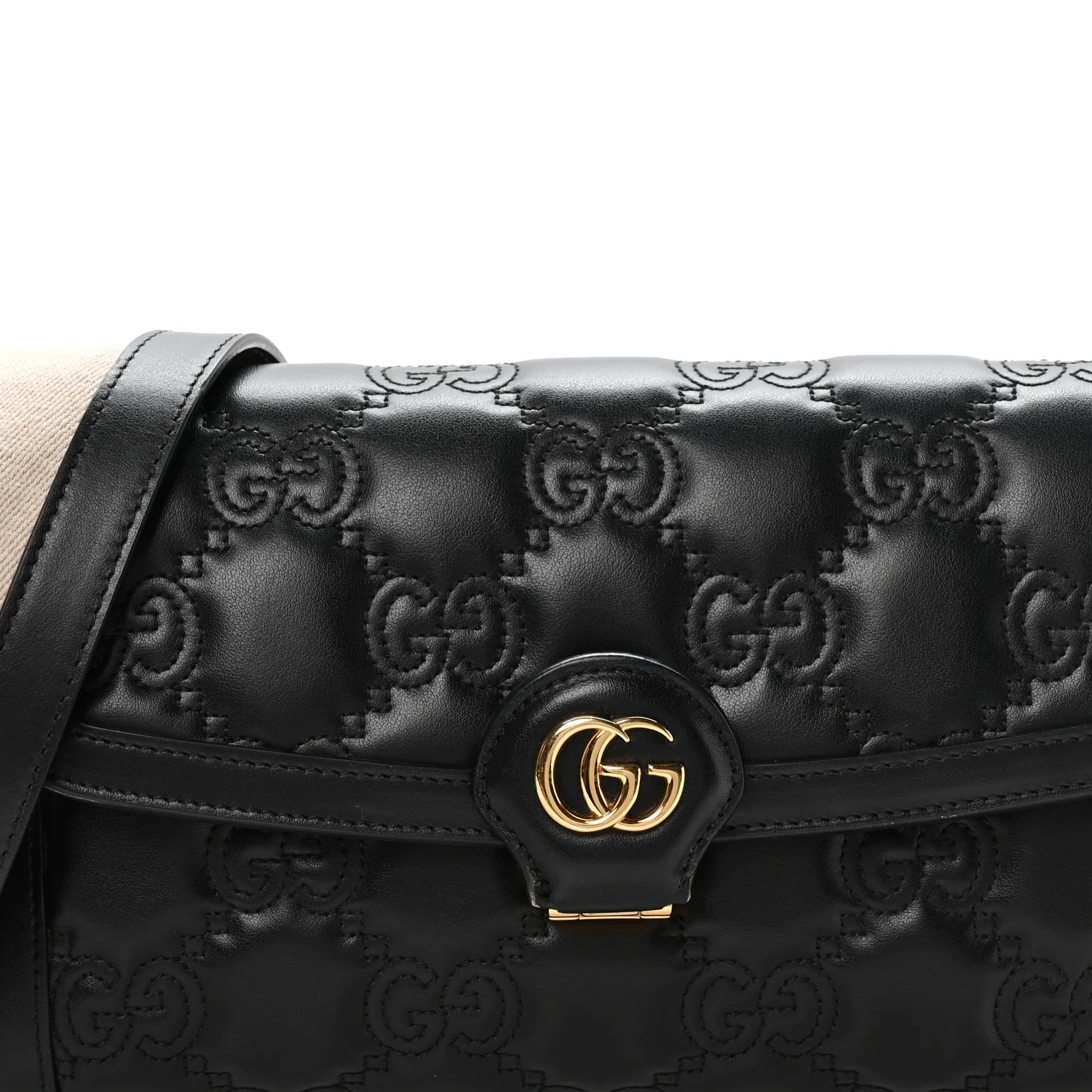 Calfskin GG Matelasse Small Flap Shoulder Bag Black Natural - Top Club