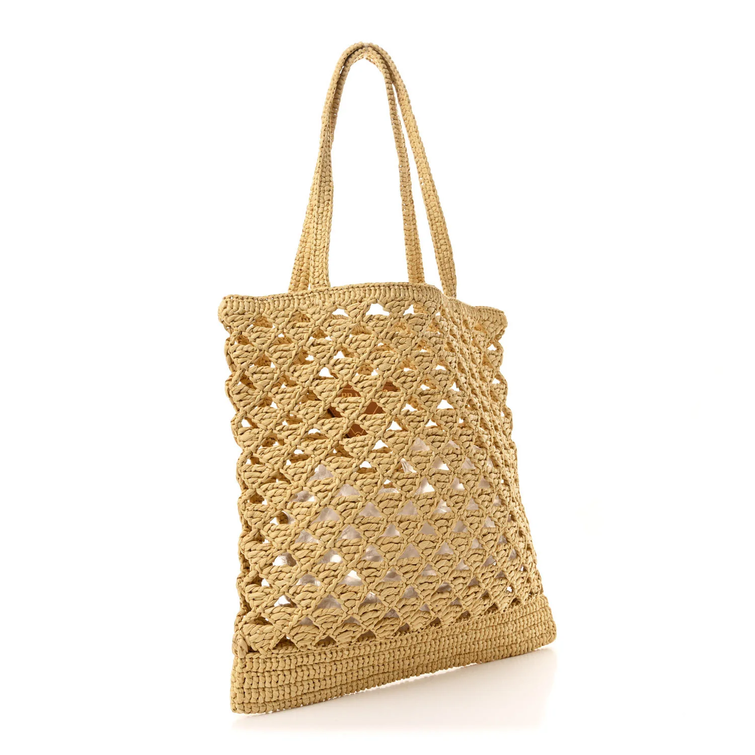 Yarn Raffia Effect Embroidered Logo Tote Naturale - Top Club
