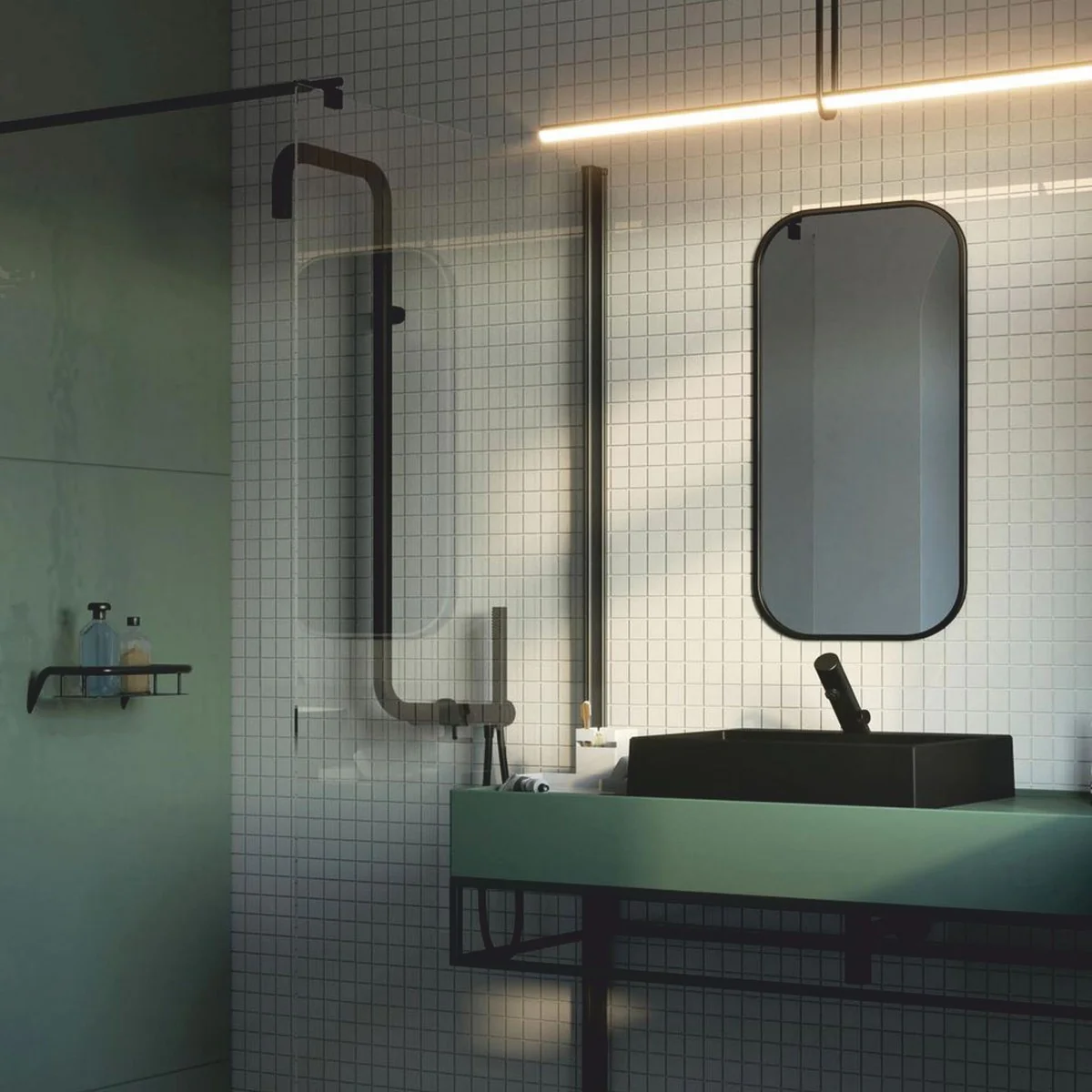 Luxury shower set with overhead shower and hand shower black H. 122.7 cm