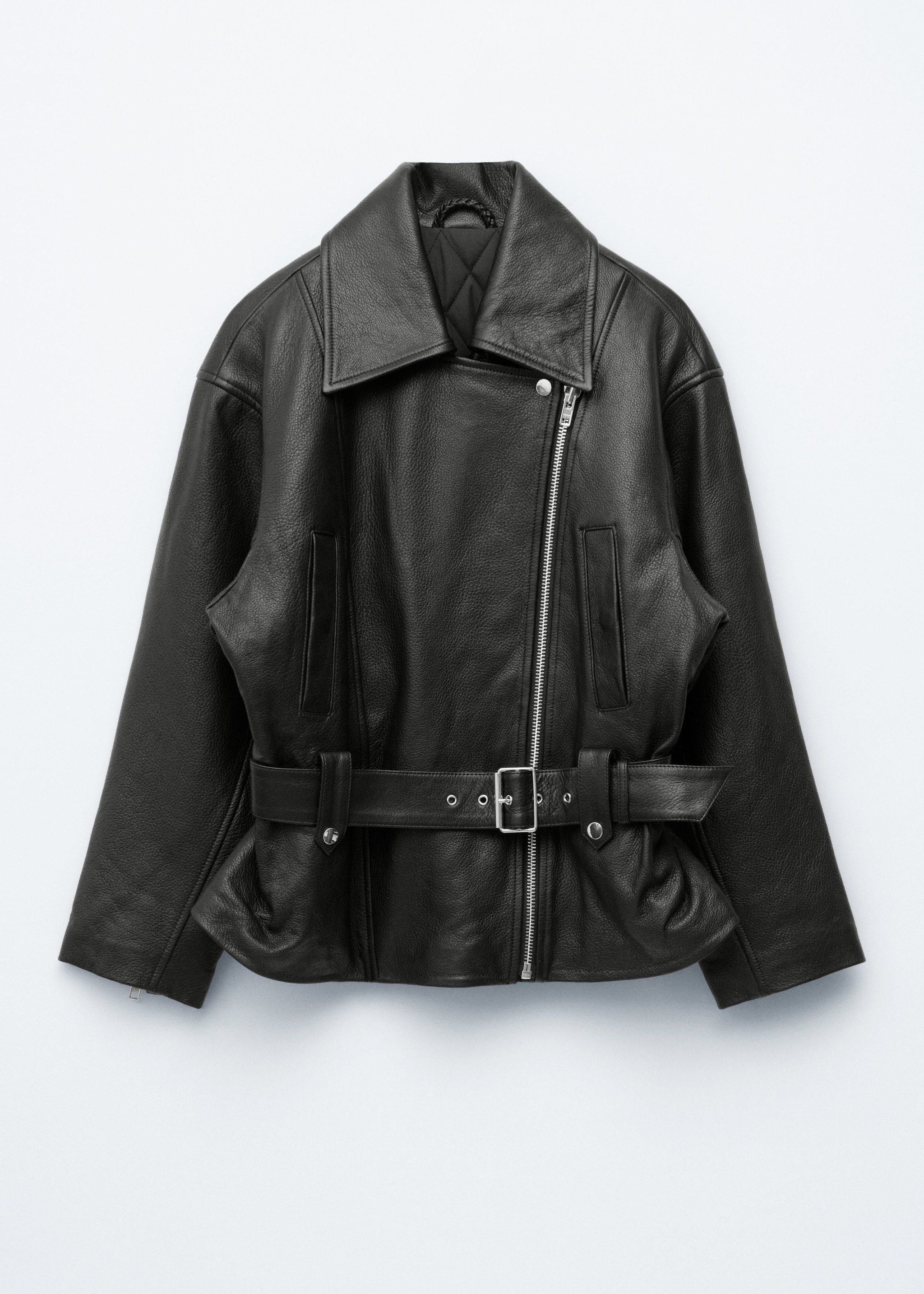 & Other Stories BELTED LEATHER BIKER JACKET