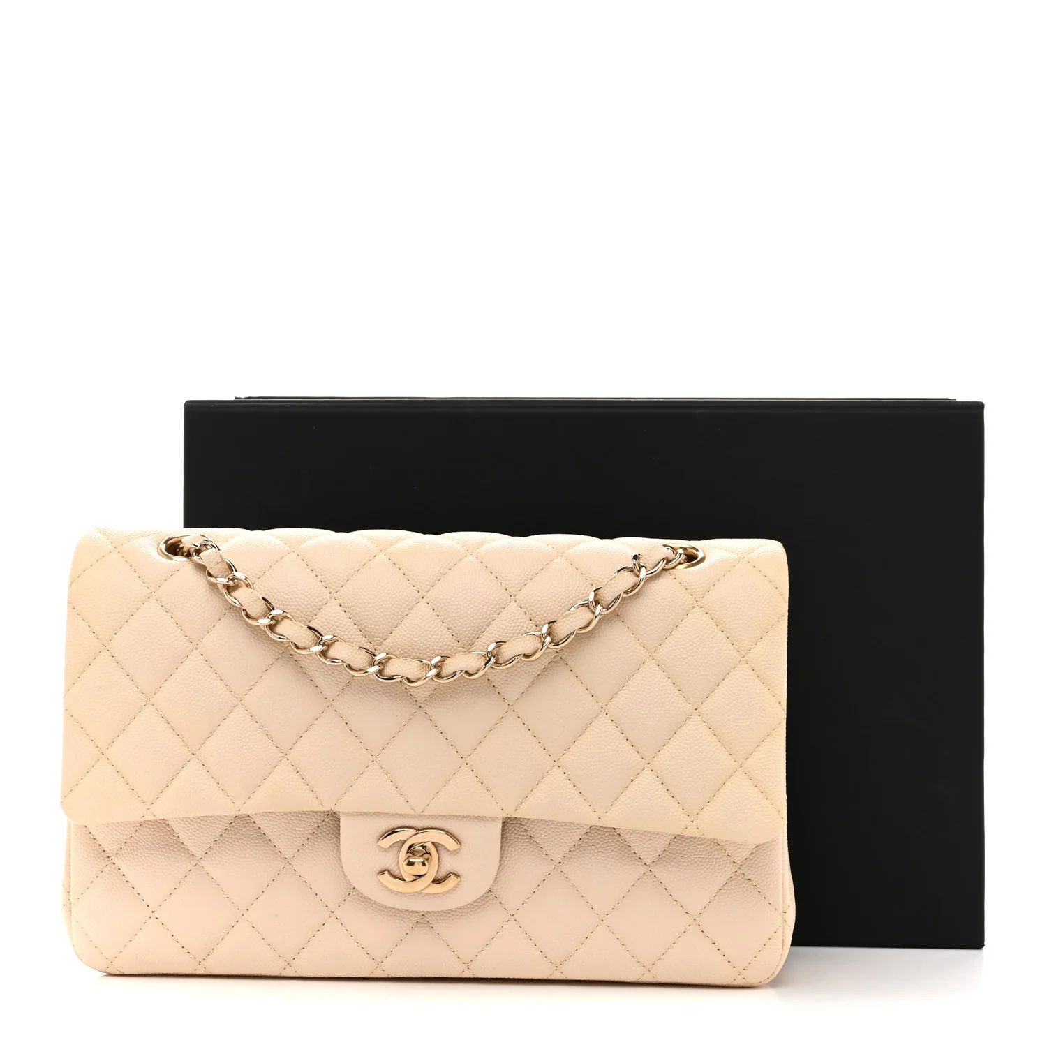 Caviar Quilted Medium Double Flap Light Beige - Top Club