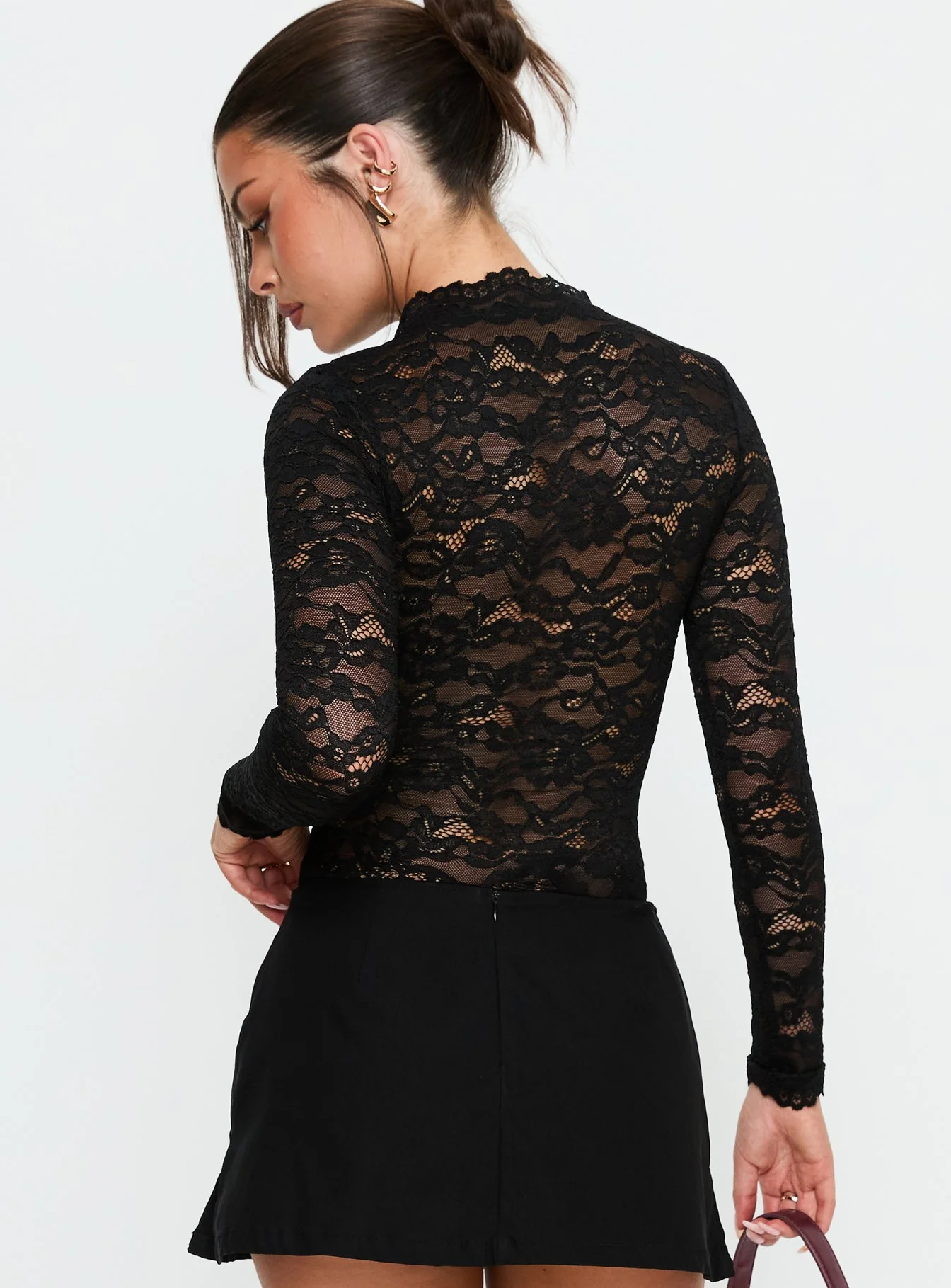 Kamara Long Sleeve Lace Bodysuit Black