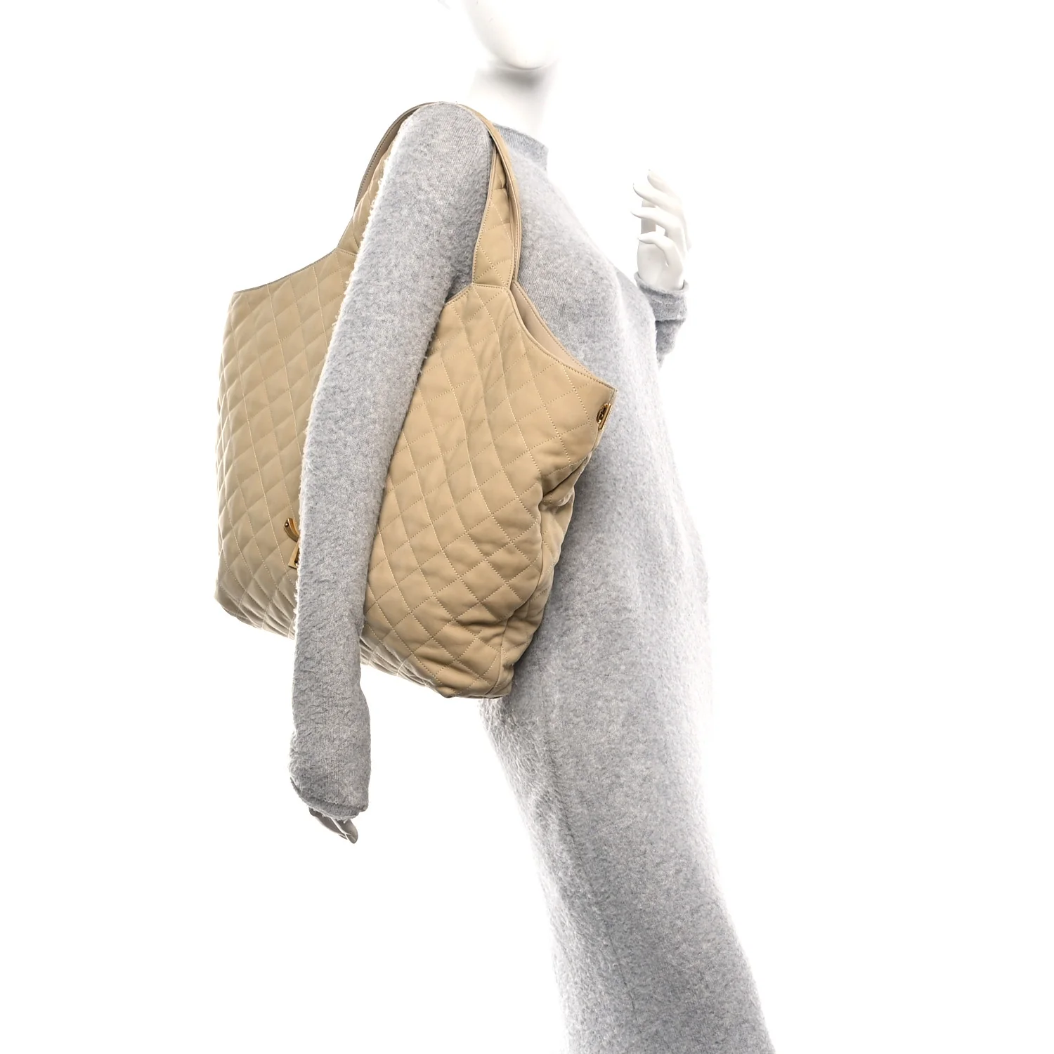 Nubuck Suede Quilted Maxi Icare Shopping Tote Safari Beige
