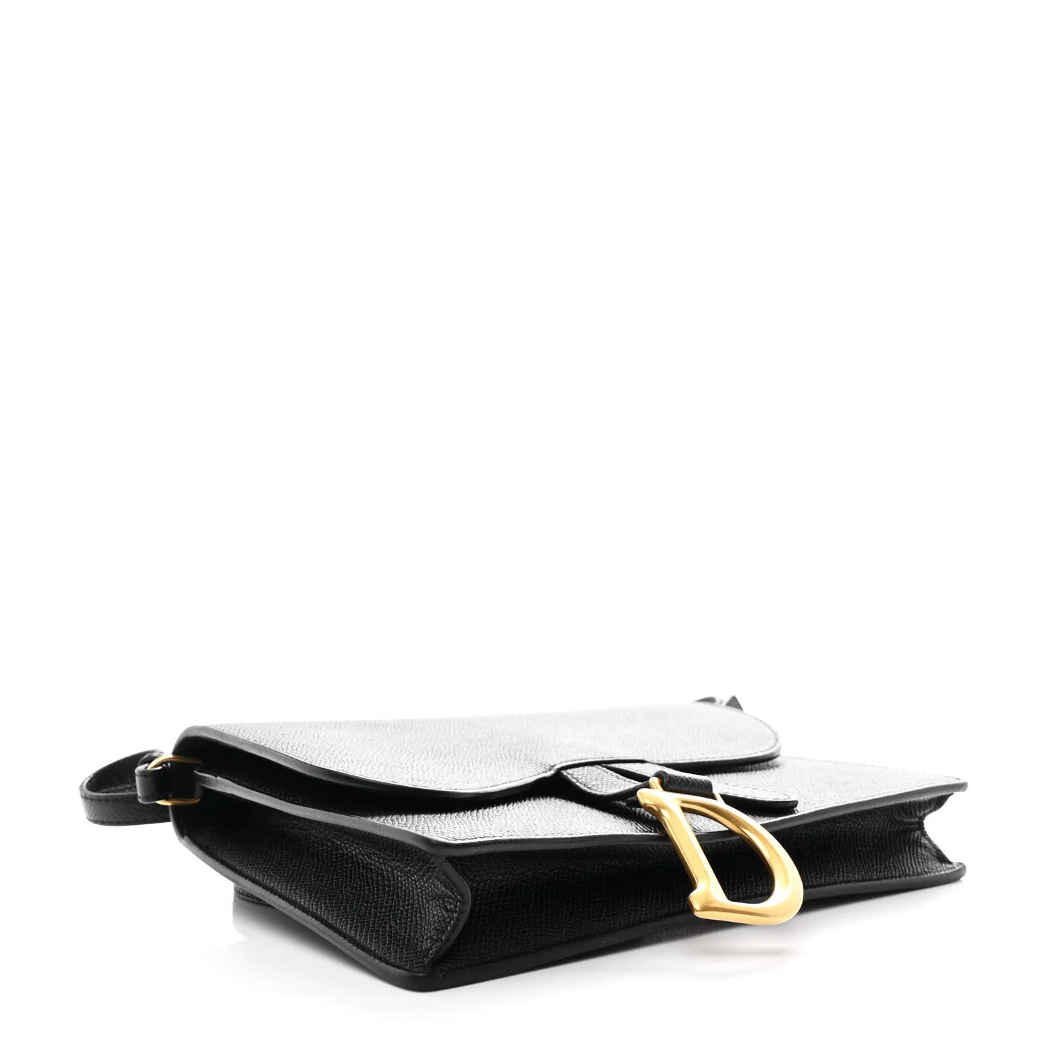 Grained Calfskin Saddle Pouch Bag Black - Top Club