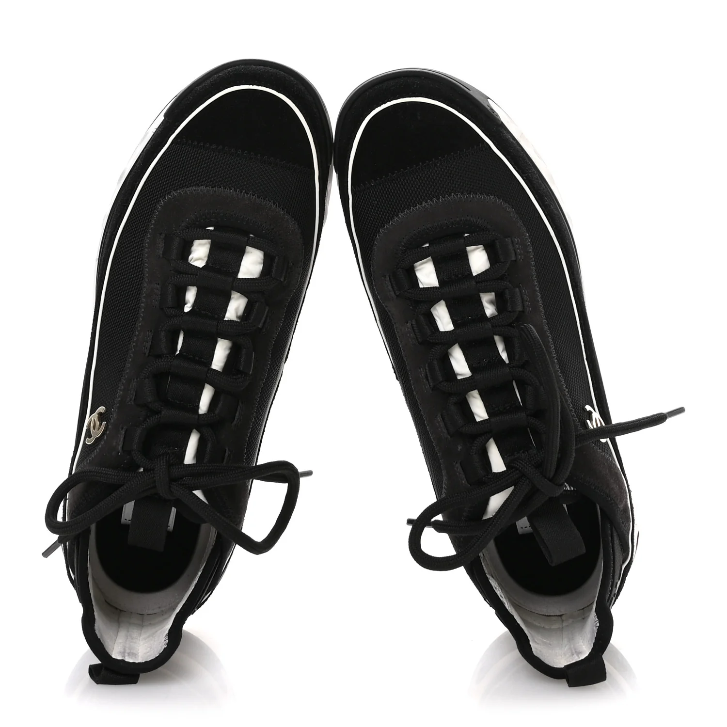 Velvet Calfskin Mixed Fibers CC Sneakers 39.5 Black