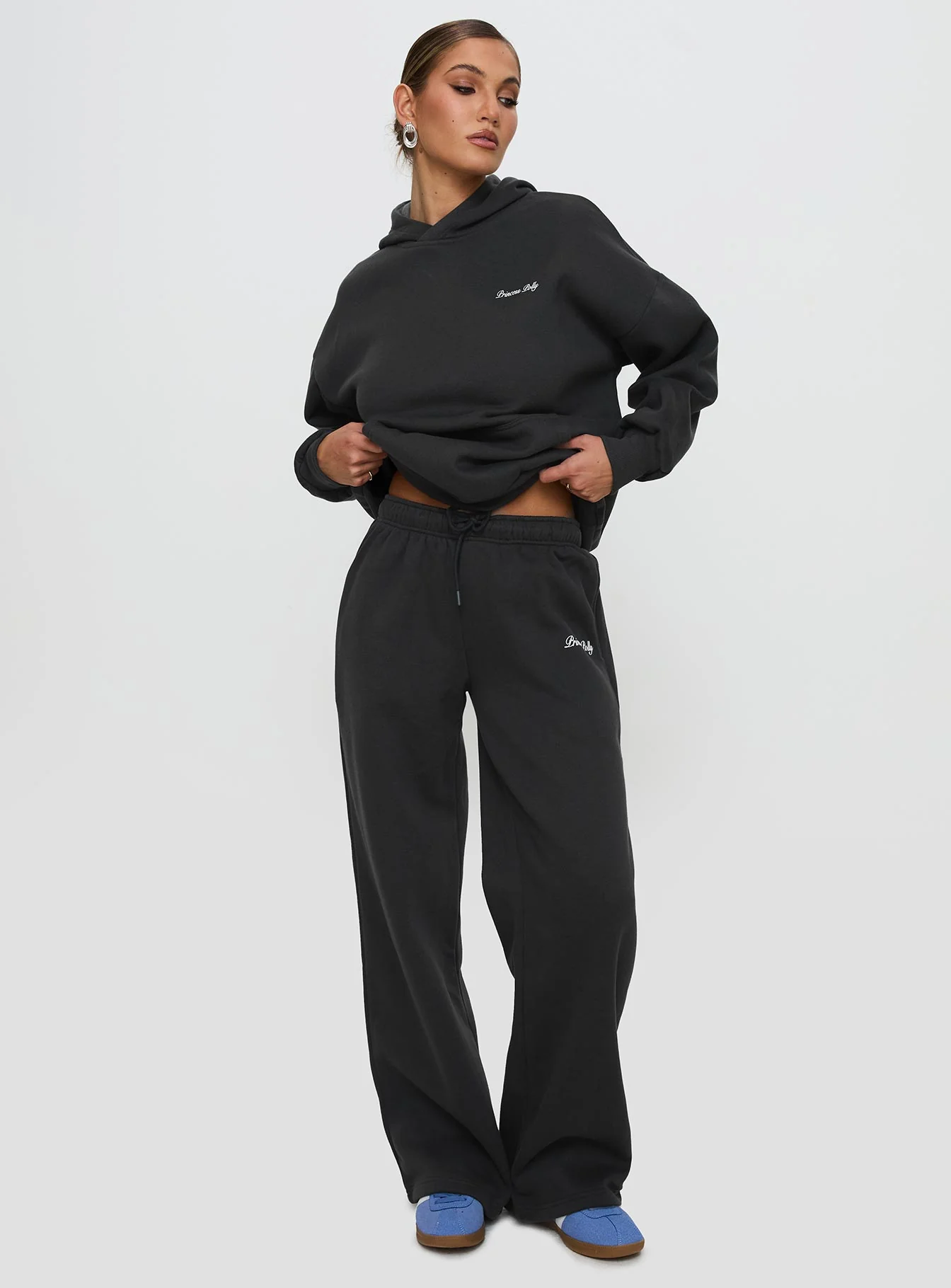 Princess Polly Hooded Sweatshirt Bubble Script Grey