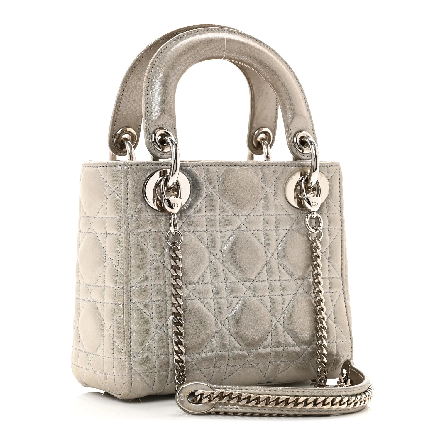 Metallic Lambskin Cannage Mini Lady Dior Silver - Top Club