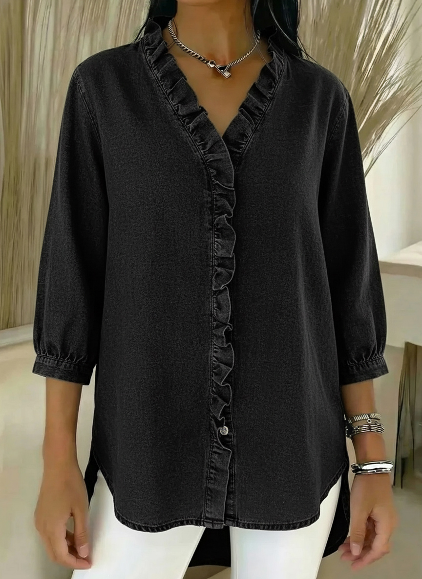 New Arrivals🔥 Women's Casual Denim V-Neck Ruffled Shirt - Nordfashionstorm - Women's Clothing, Fashion for You - Nordfashionstorm.com