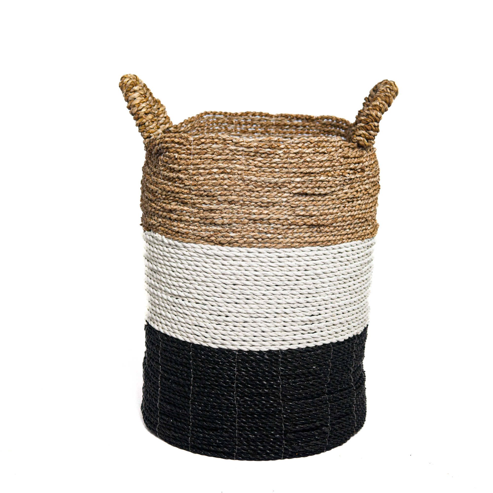 Seagrass gevlochten mand natural/wit/zwart XL