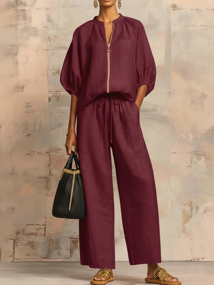 Stylish Cozy Shirt & Wide-Leg Pants Linen Cotton Two-Piece Set - Nordfashionstorm - Women's Clothing, Fashion for You - Nordfashionstorm.com