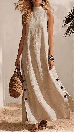 Women's Cotton-Blend High-Neck Sleeveless Slit Maxi Dress - Nordfashionstorm - Women's Clothing, Fashion for You - Nordfashionstorm.com