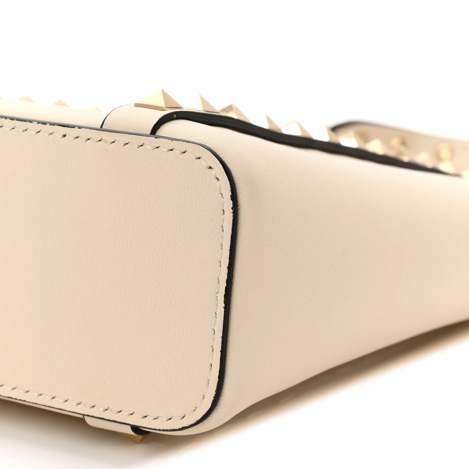 Pebbled Calfskin Rockstud North South Crossbody Bag Light Ivory - Top Club