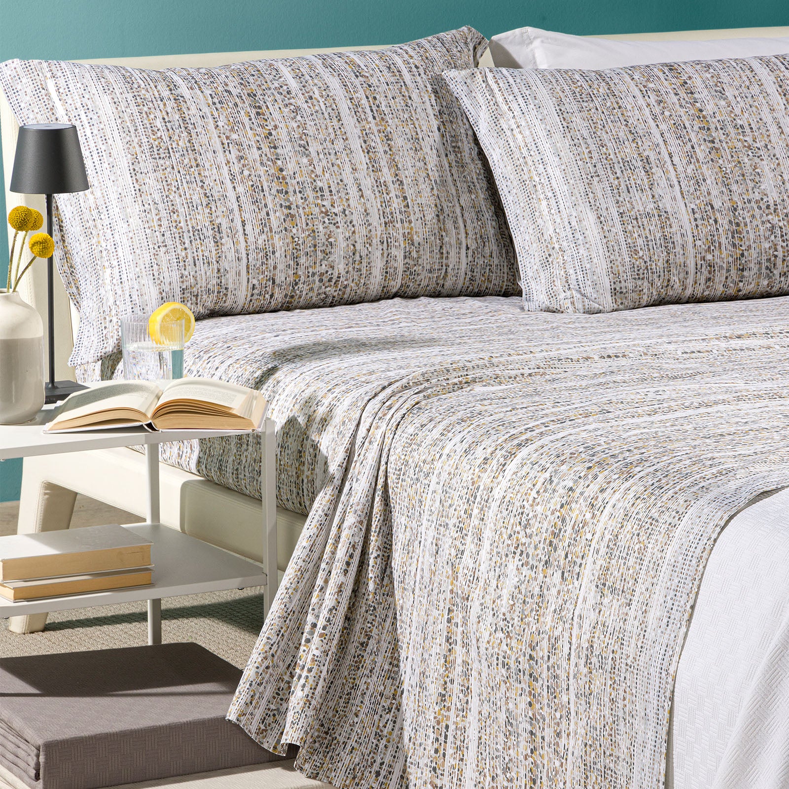 Complete French cotton sheets 2 caleffi gray pillowcases