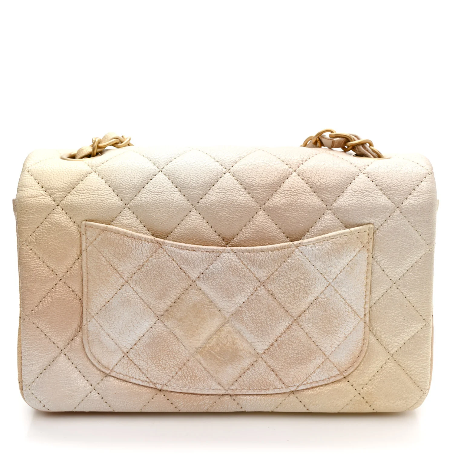 Metallic Goatskin Quilted Mini Rectangular Flap Gold - Top Club