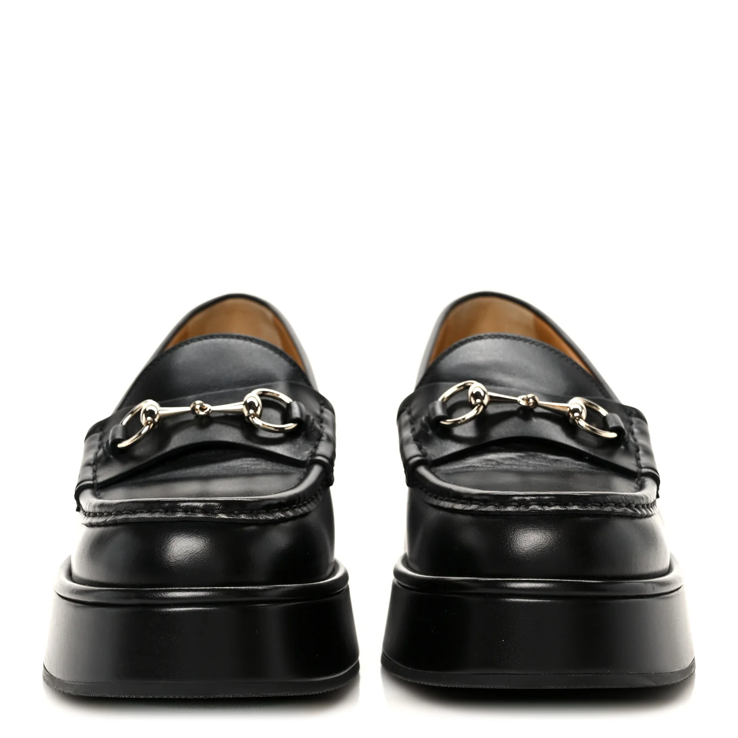 Kama Calfskin Horsebit Womens Wedge Platform Loafers 38.5 Black - Top Club