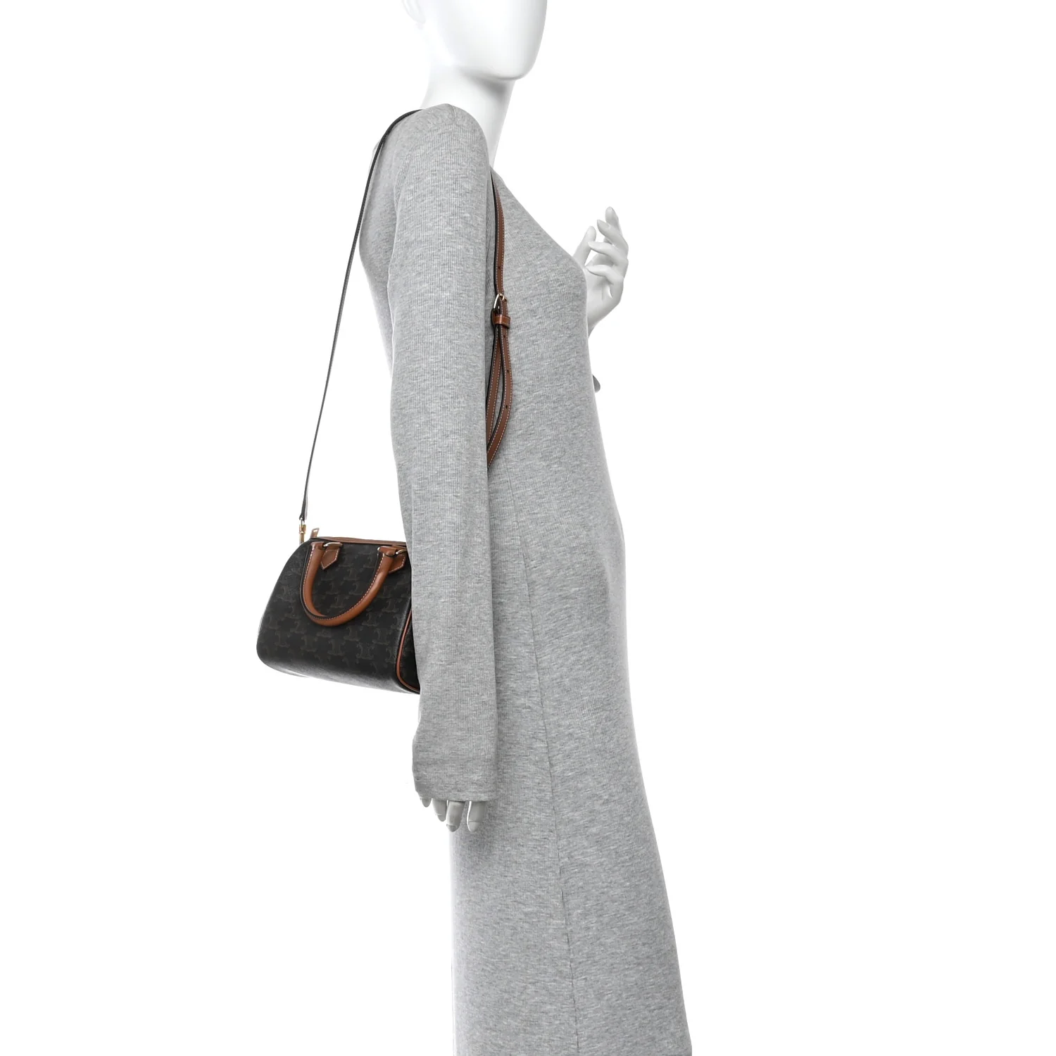 Triomphe Canvas Calfskin Small Boston Bag Tan