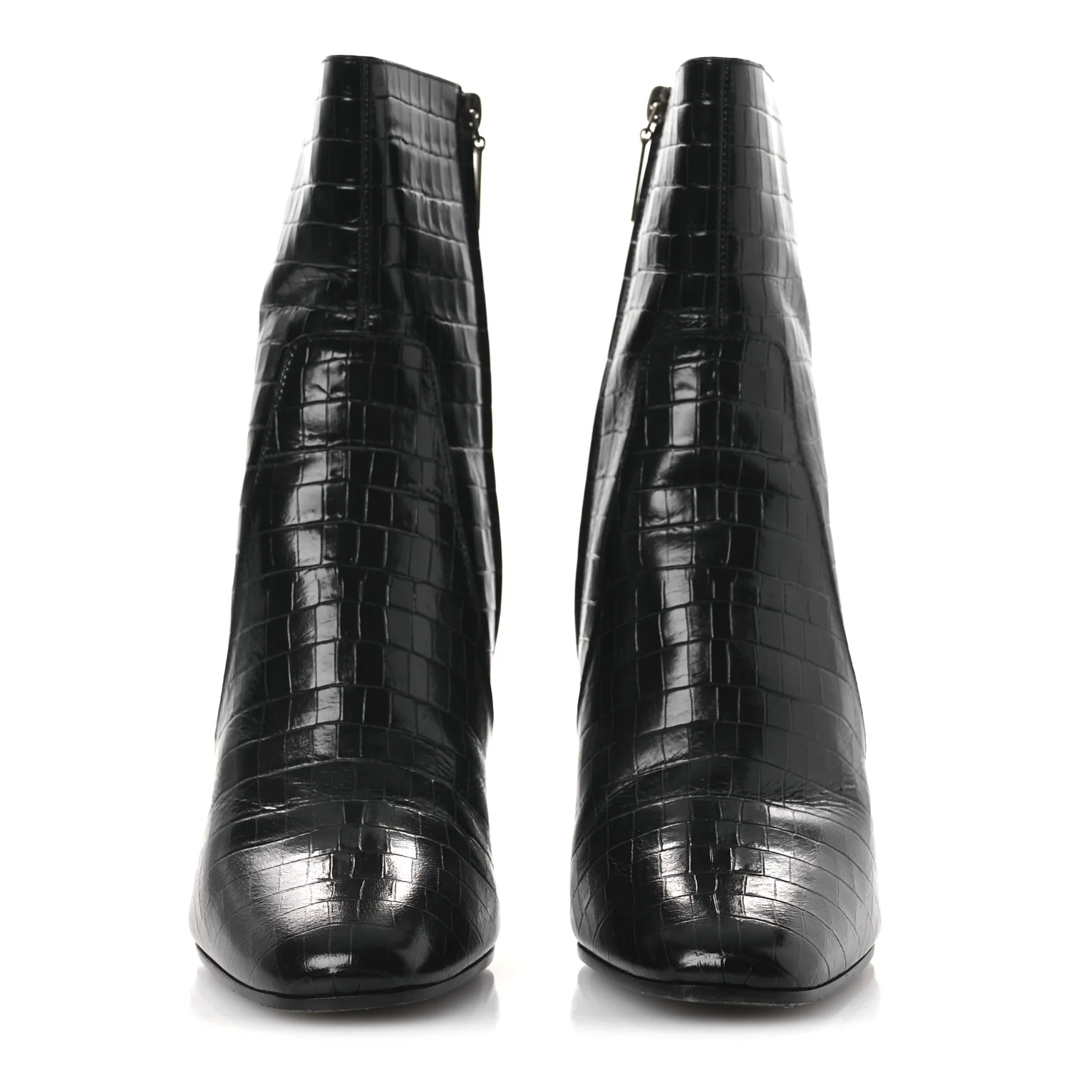 Shiny Crocodile Embossed Jane 90 Zip Booties 42 Black - Top Club