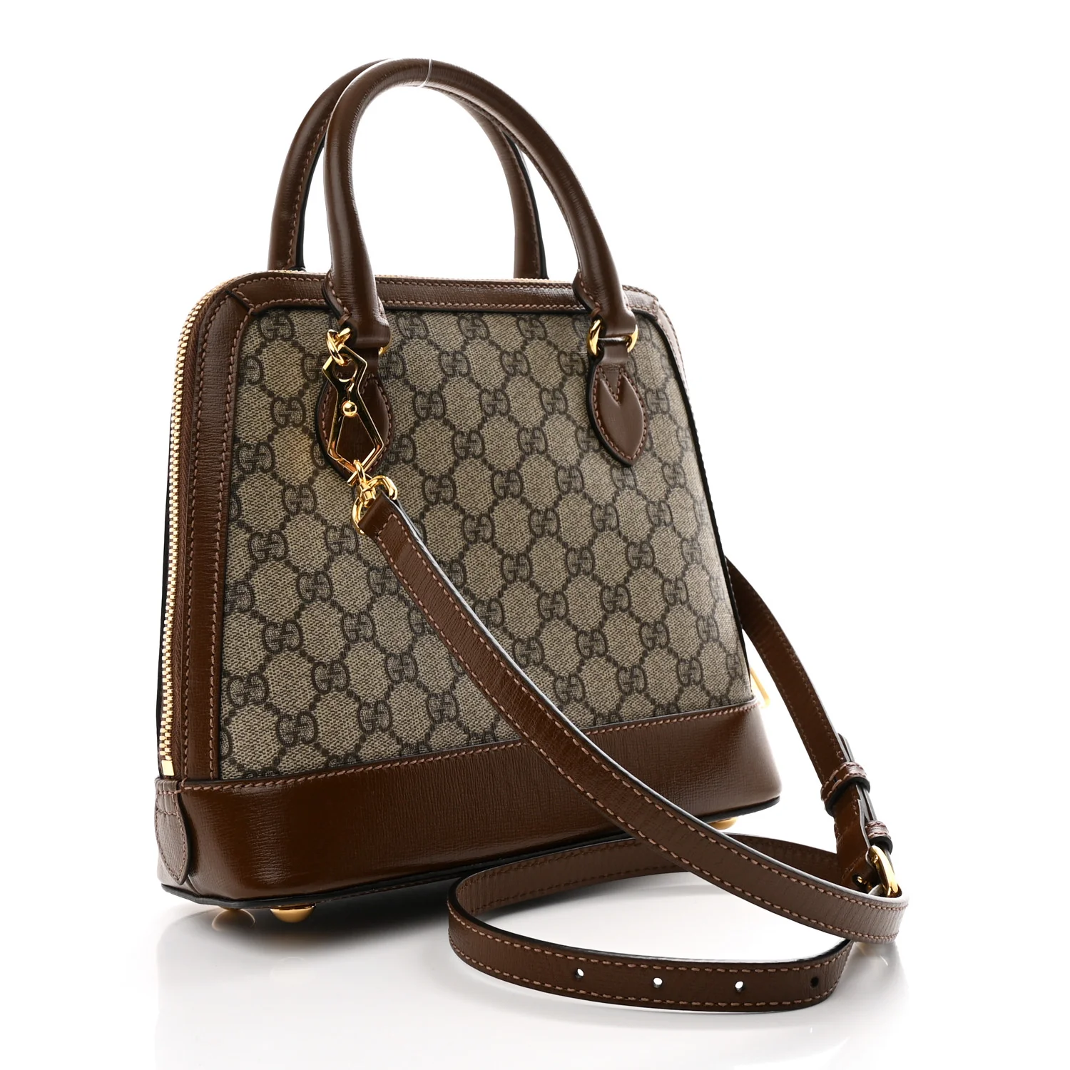 GG Supreme Monogram Azalea Calfskin Small Horsebit 1955 Top Handle Bag Beige Ebony Brown Sugar - Top Club
