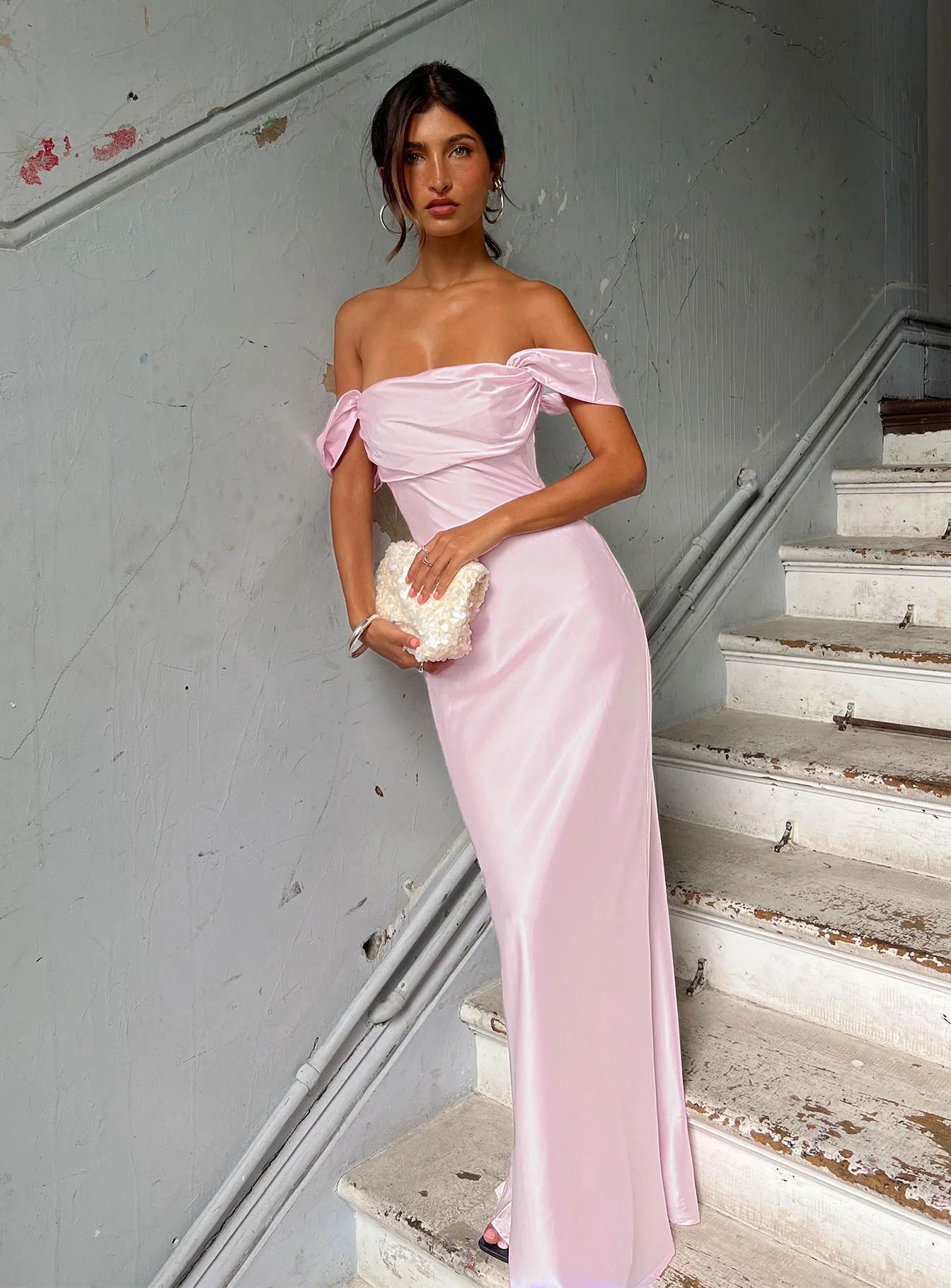 Azura Off The Shoulder Maxi Dress Pink