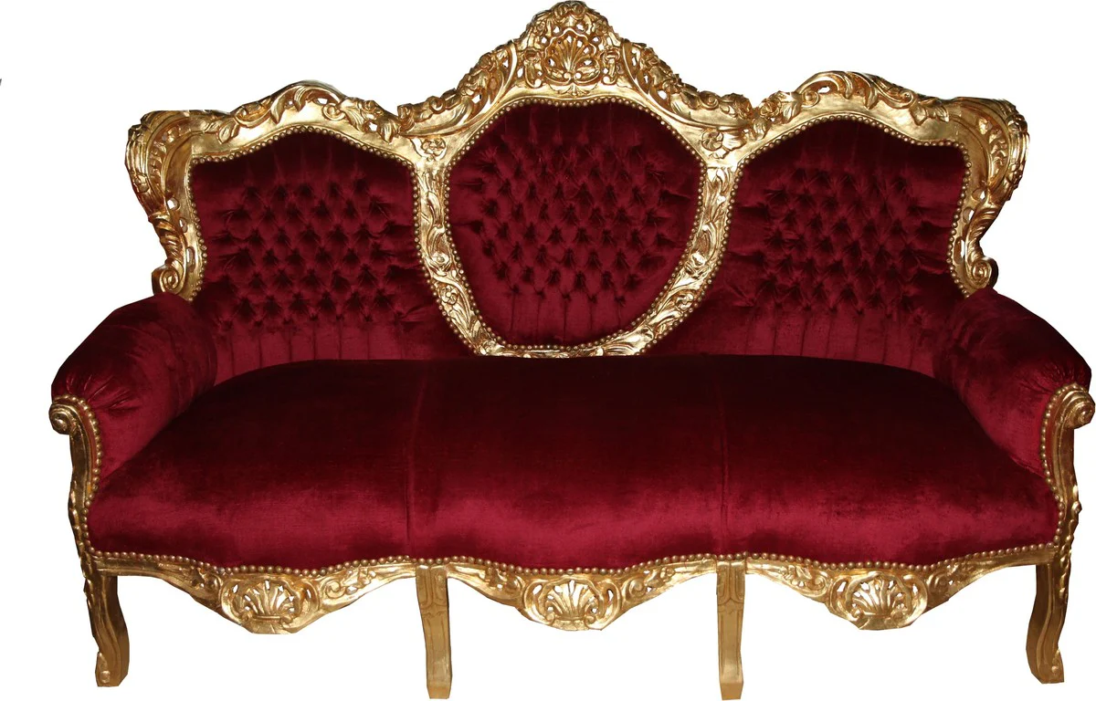 Baroque 3 Seater Sofa King Bordeaux Red / Gold Mod2 - Living Room Couch Furniture Lounge