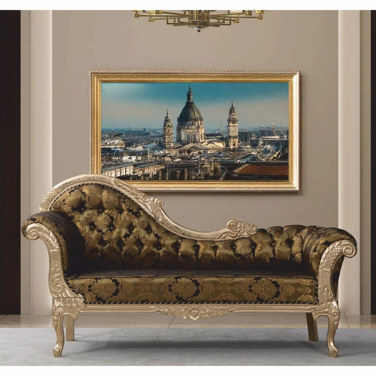 Luxury Baroque Sofa Left Side Gold / Black / Silver 210 cm - Baroque Furniture