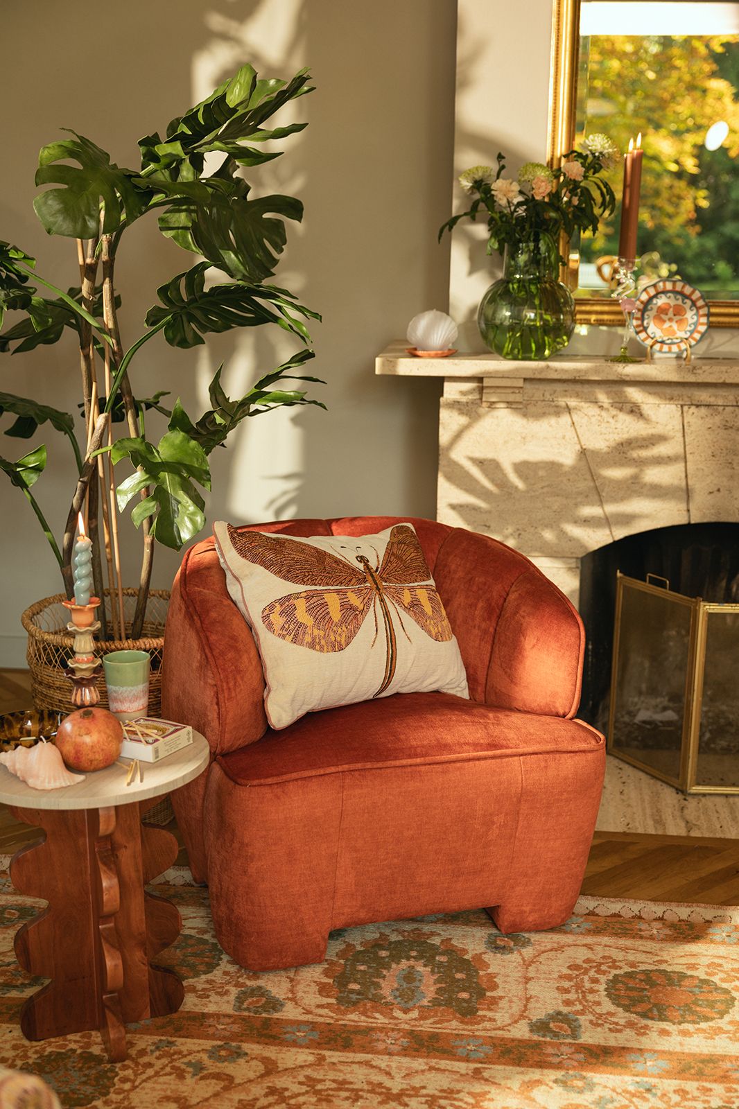 Oranje jacquard kussen dragonfly