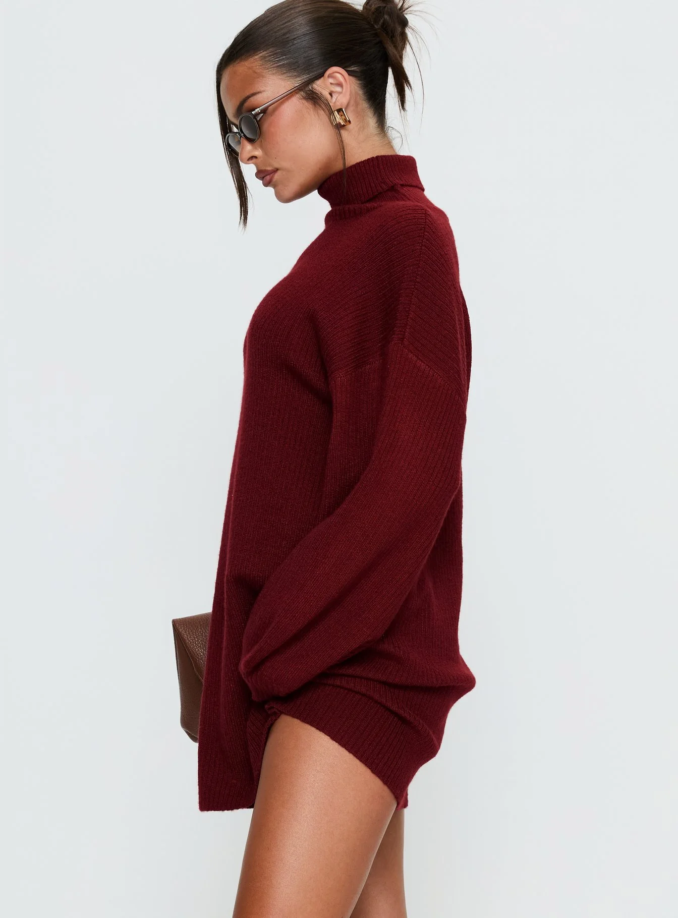 Coleena Long Sleeve Knit Mini Dress Burgundy