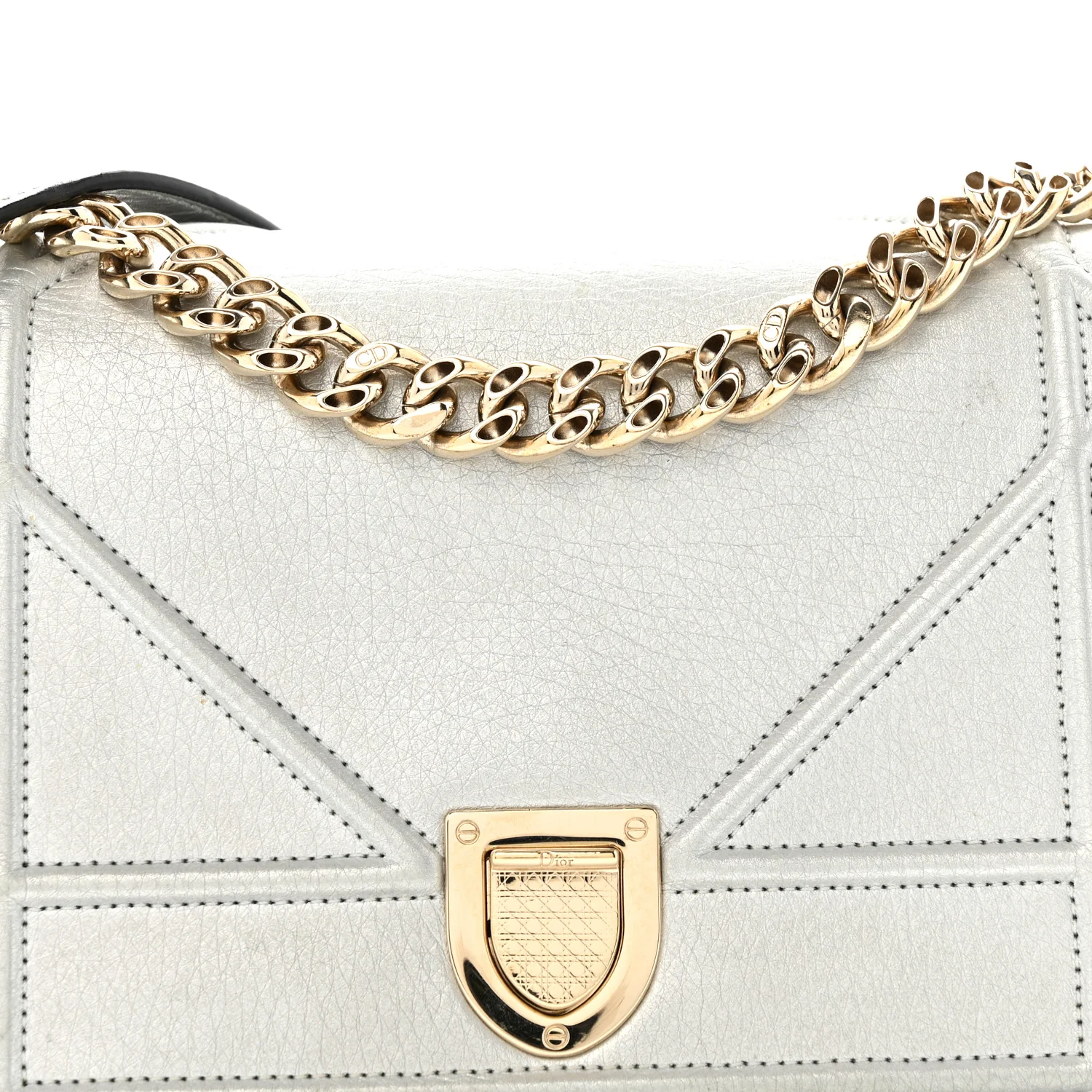 Metallic Grained Calfskin Diorama Wallet on Chain Pouch Silver - Top Club