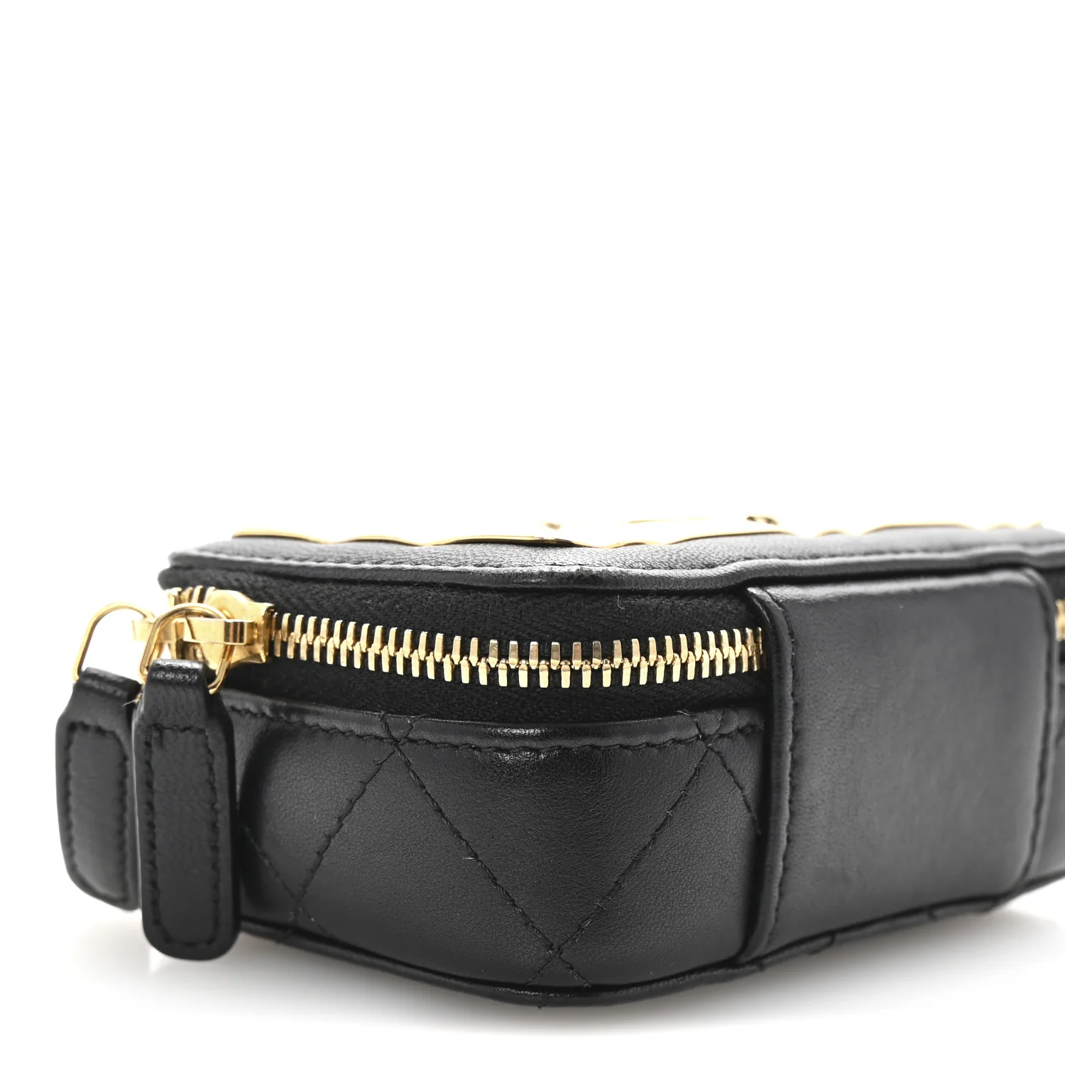 Lambskin Metal Quilted Extra Mini Vanity Case With Chain Black Gold - Top Club