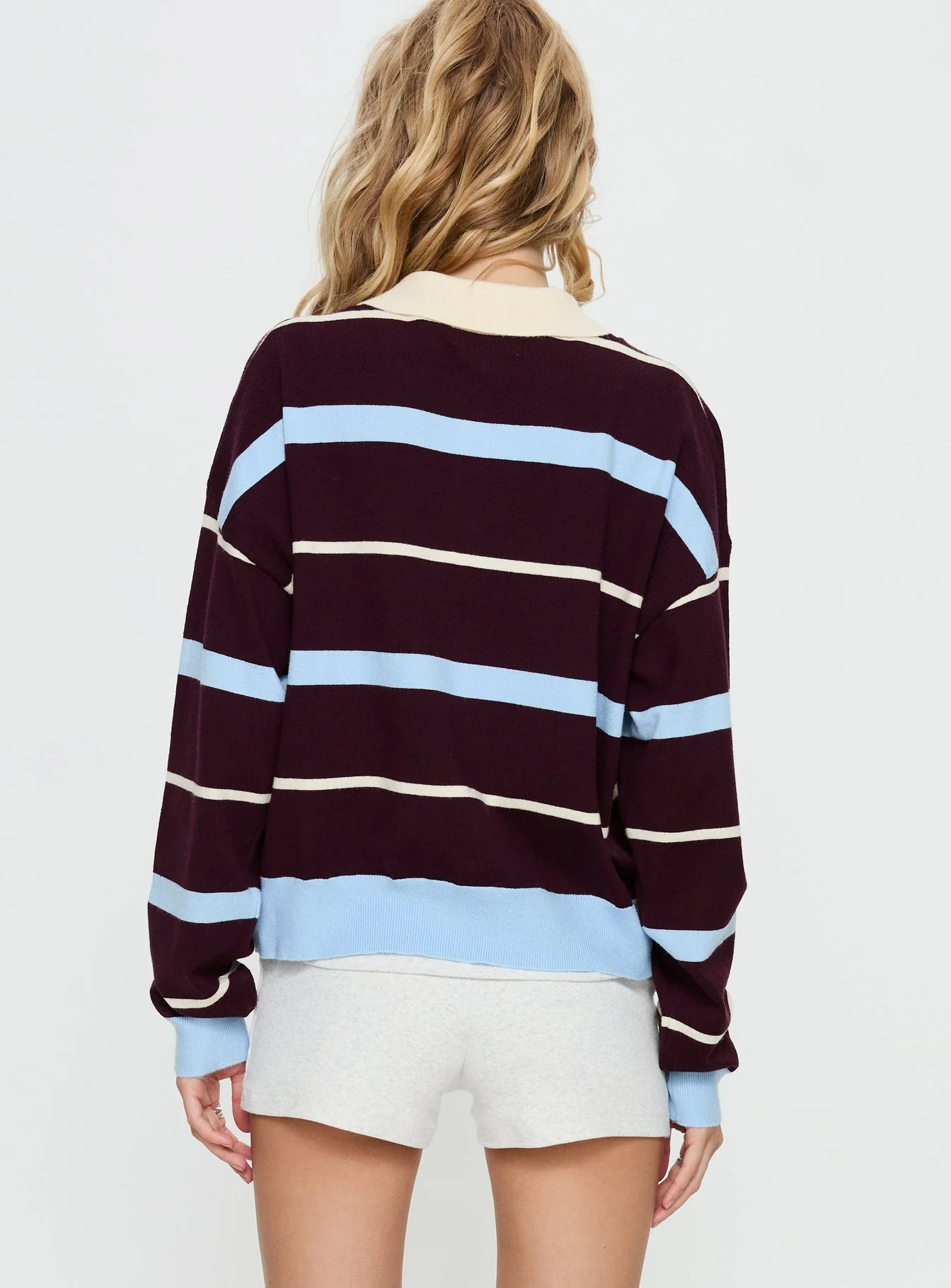 Aiyanna Collared Rugby Jersey Brown / Blue Stripe
