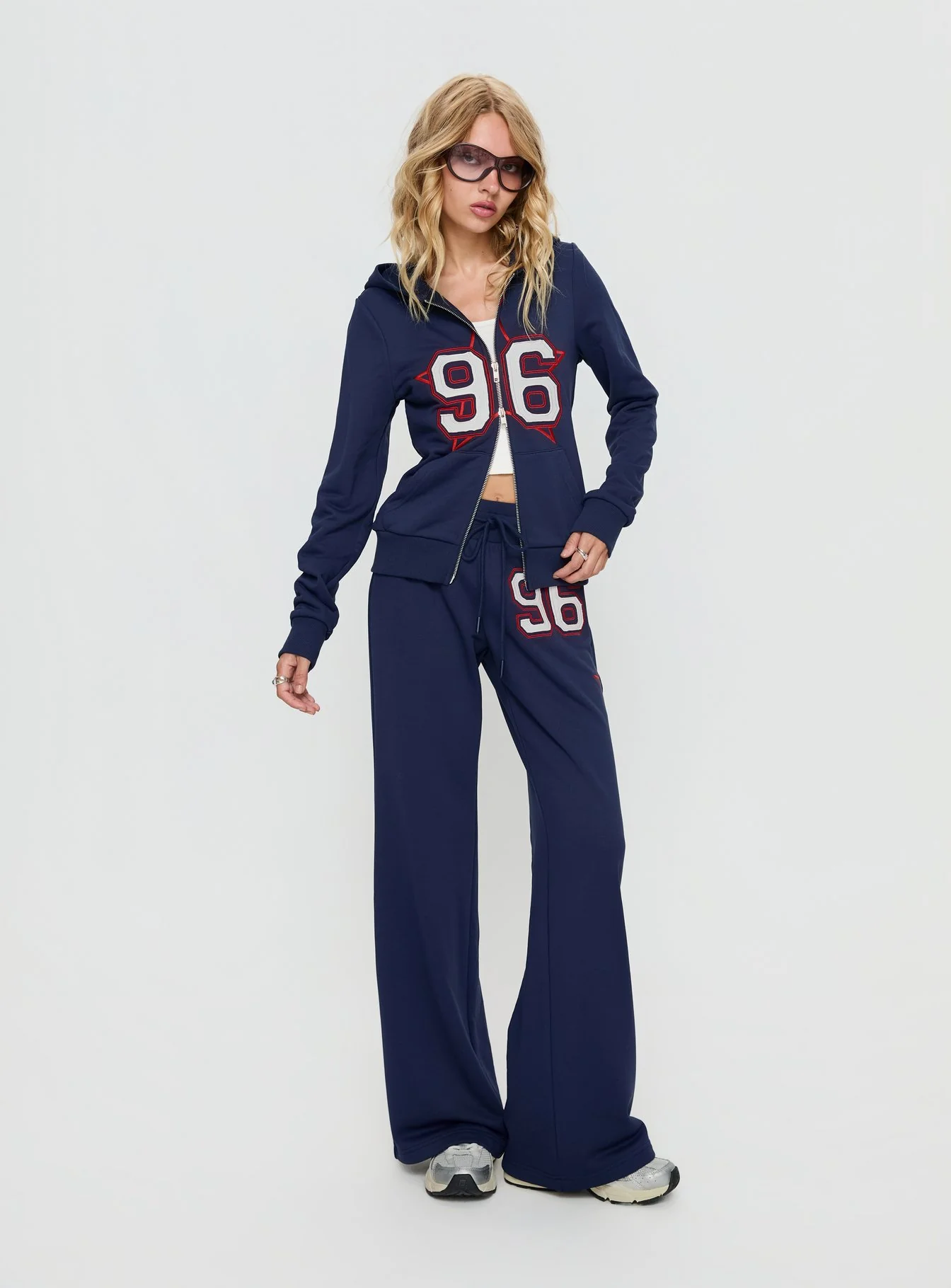 Kari Distressed Patch Track Pant Navy Multi