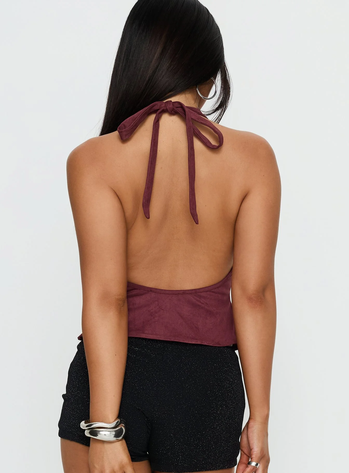 Yasenia Faux Suede Halter Top Burgundy