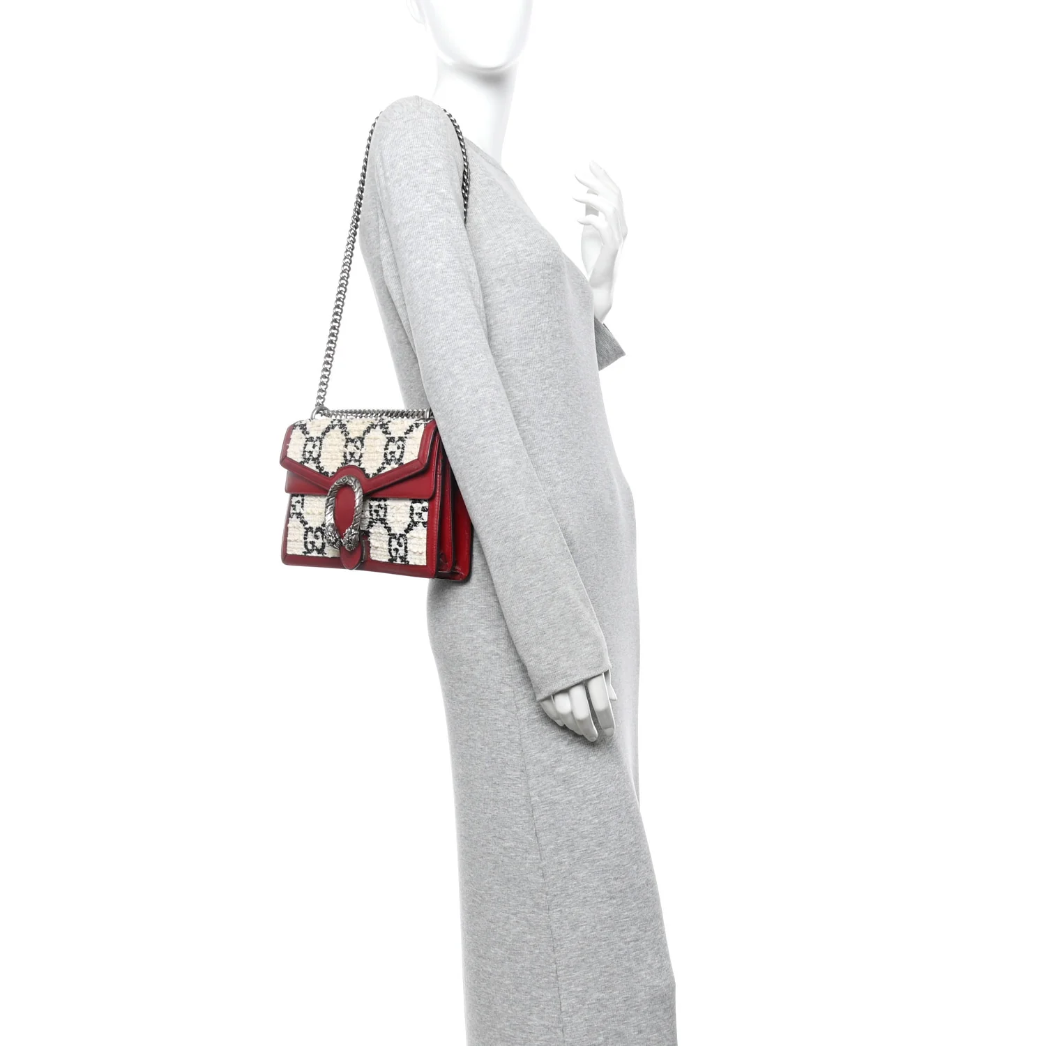 Tweed GG Monogram Small Dionysus Shoulder Bag White Black Romantic Cherry