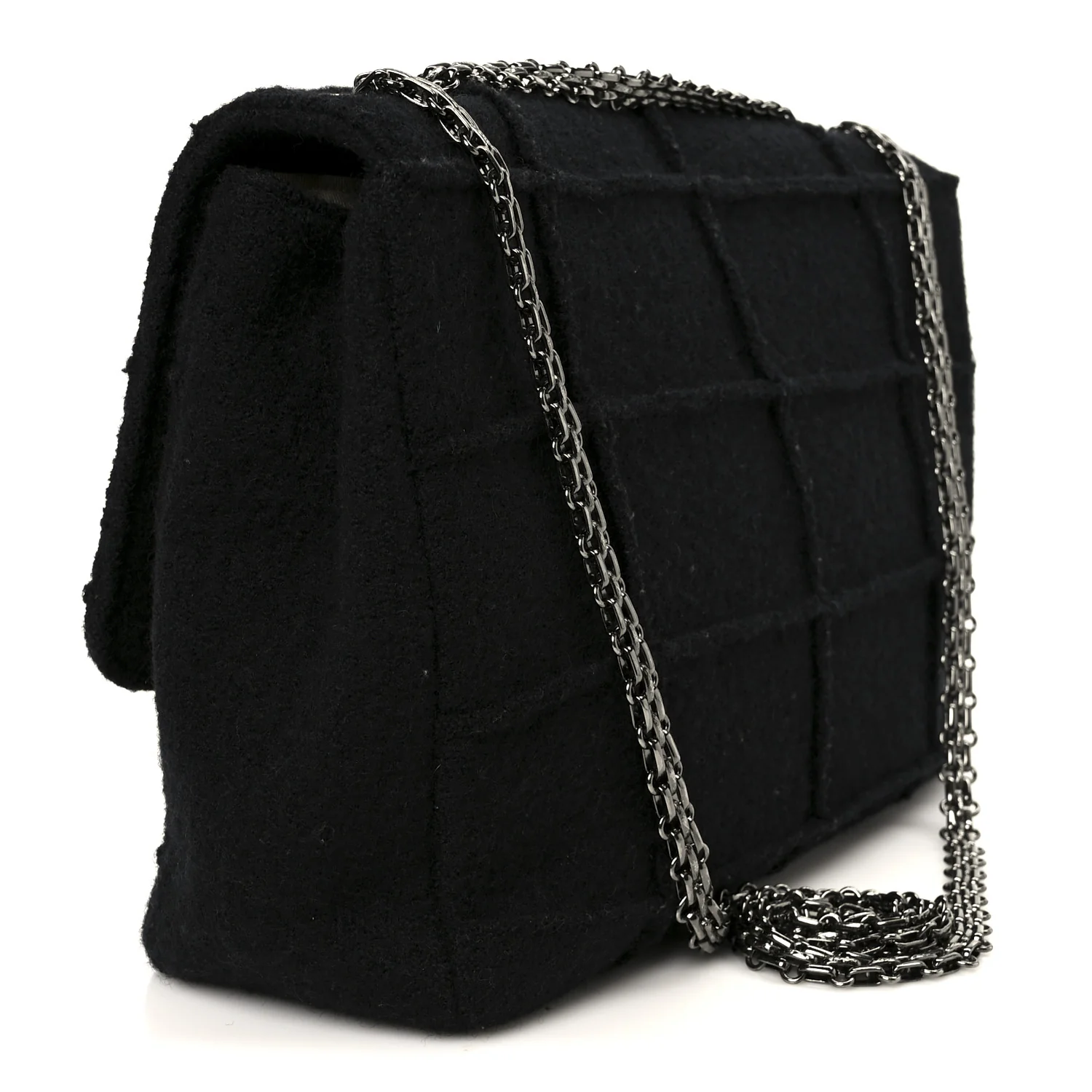 Wool Jumbo Chocolate Bar Mademoiselle Flap Black - Top Club