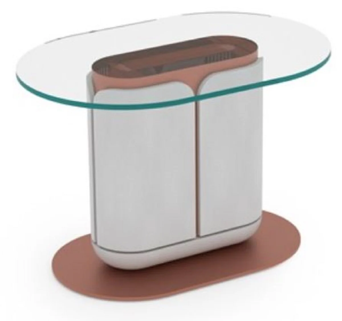 Luxury side table white / copper 60 x 40 x H. 40 cm - Oval table with glass top - Living room furniture - Hotel furniture - Luxury furniture