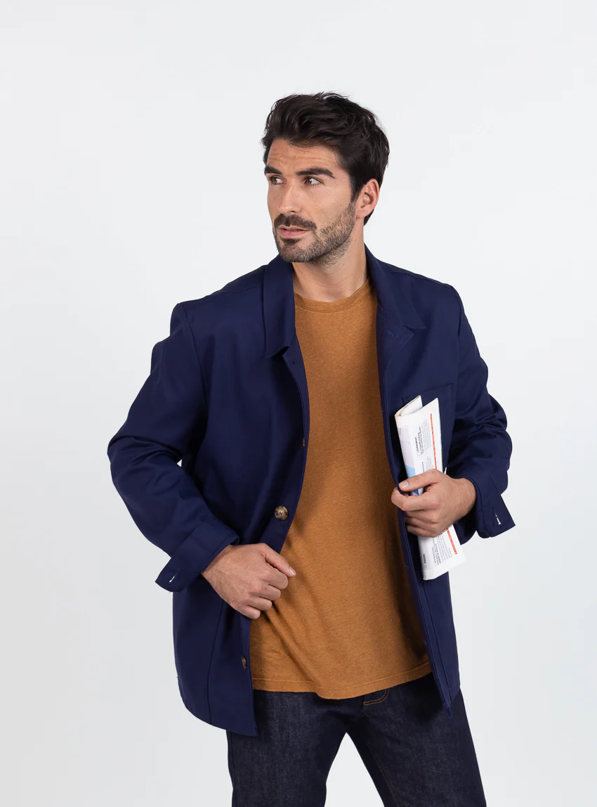 Veste homme droite en coton bleu marine