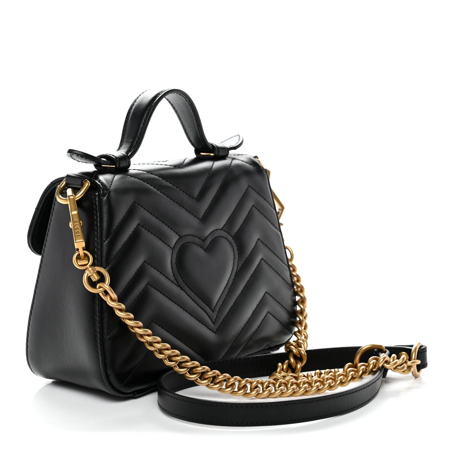 Calfskin Matelasse Mini GG Marmont Top Handle Shoulder Bag Black - Top Club