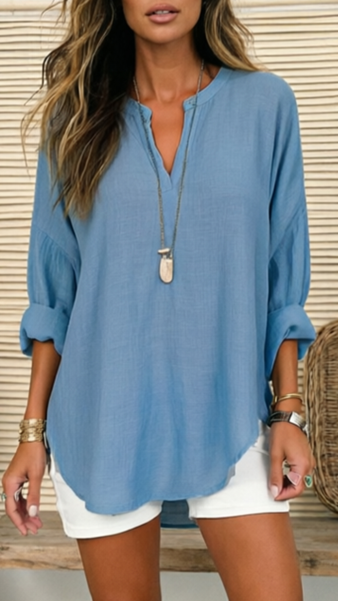 Women's Linen V-Neck Loose Shirt - Nordfashionstorm - Women's Clothing, Fashion for You - Nordfashionstorm.com