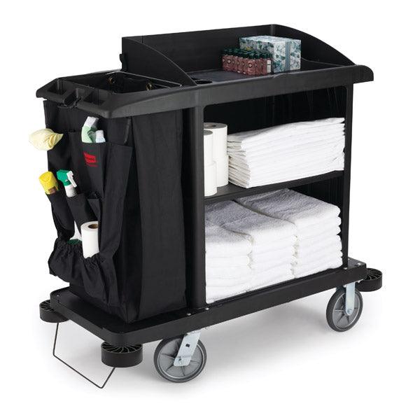 Housekeeping Cart, Full Size, 5'' Poly Wheel, 57''X20''X44'', Crack Resistant, Scratch And Peel Resistant - Victorias Cleaning and Janitor