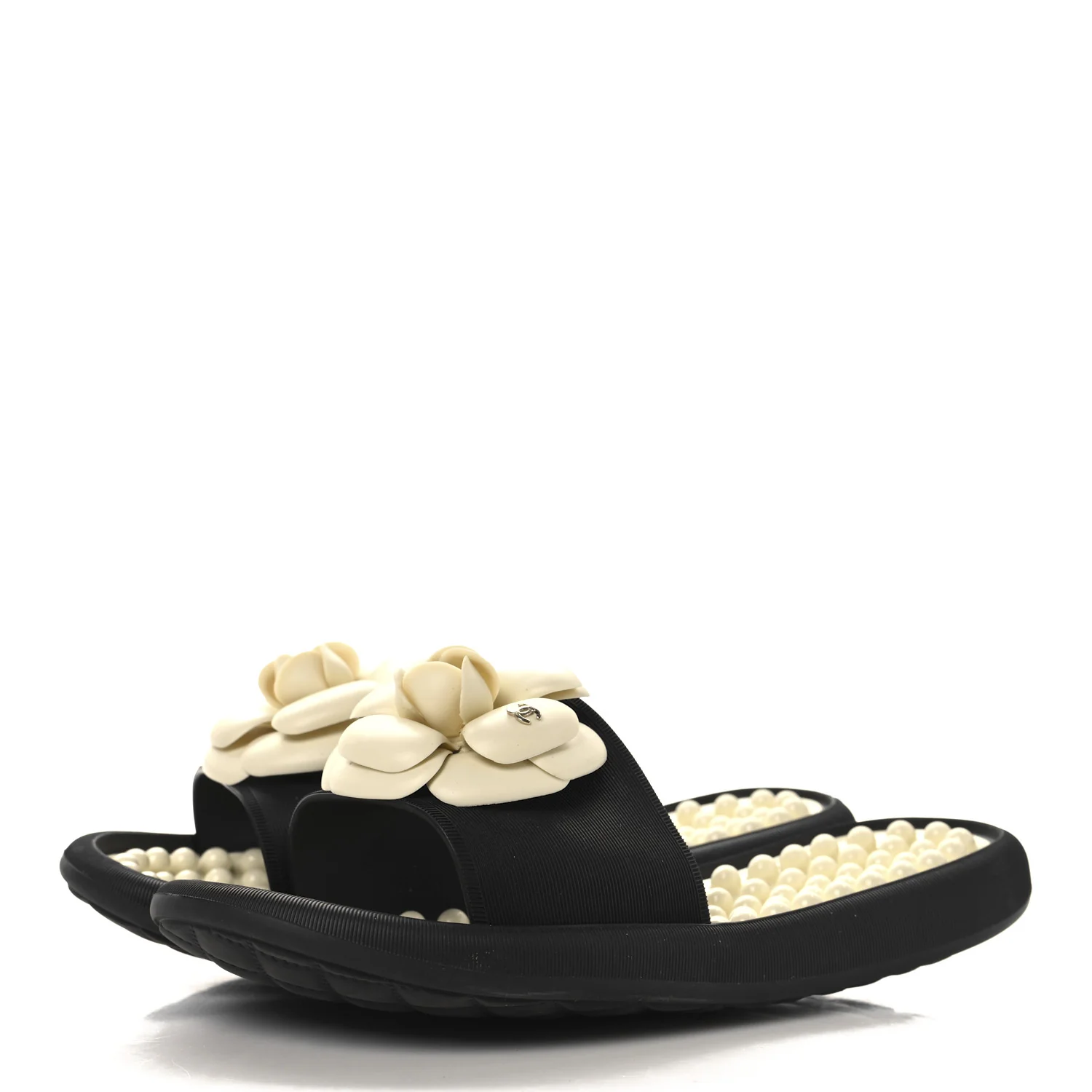 Thermoplastic PVC Camellia Mule Sandals 36 Black Ivory - Top Club